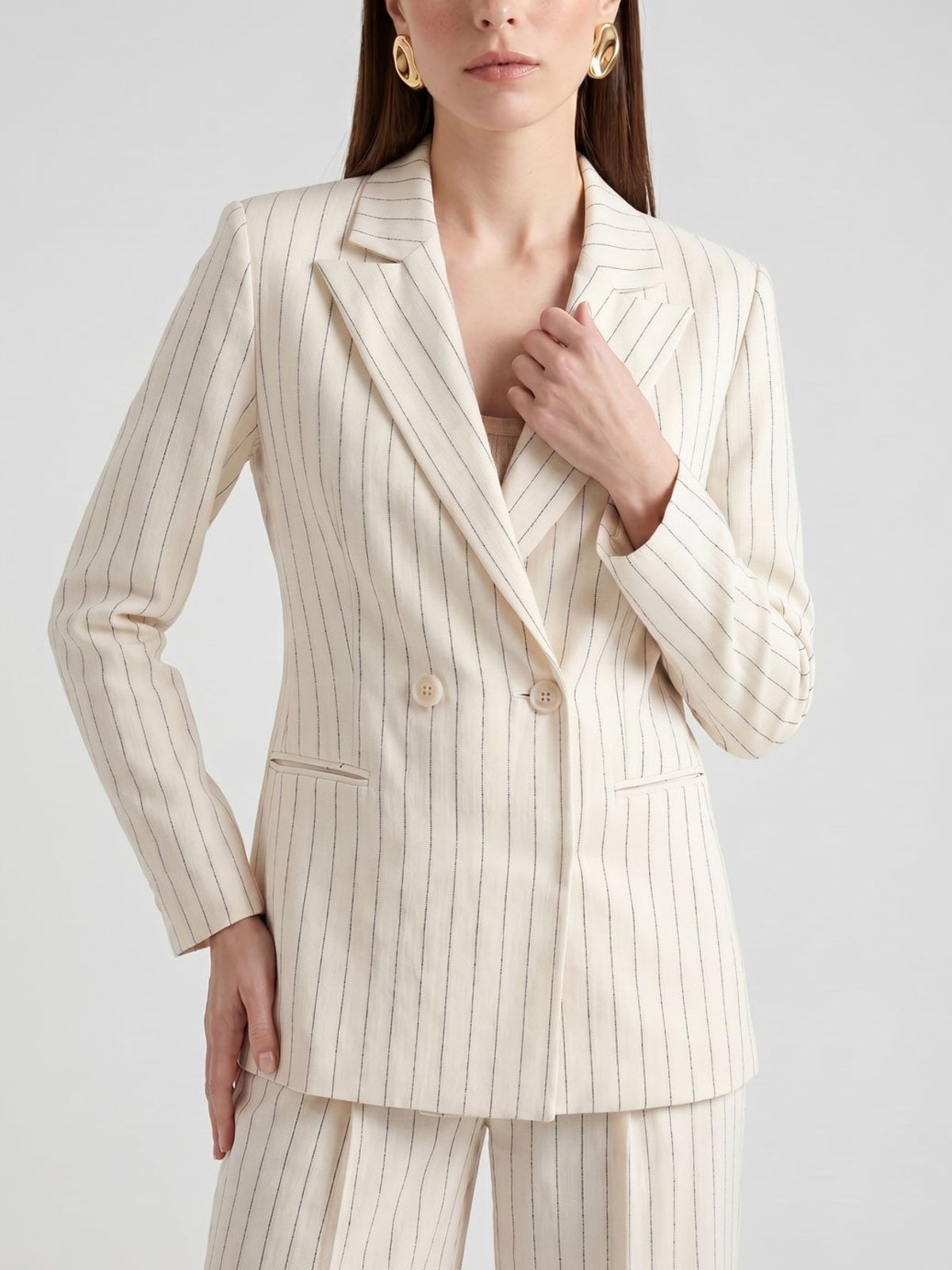 Blazer Alfaiataria Intermediário Listrado Off White Ayumi