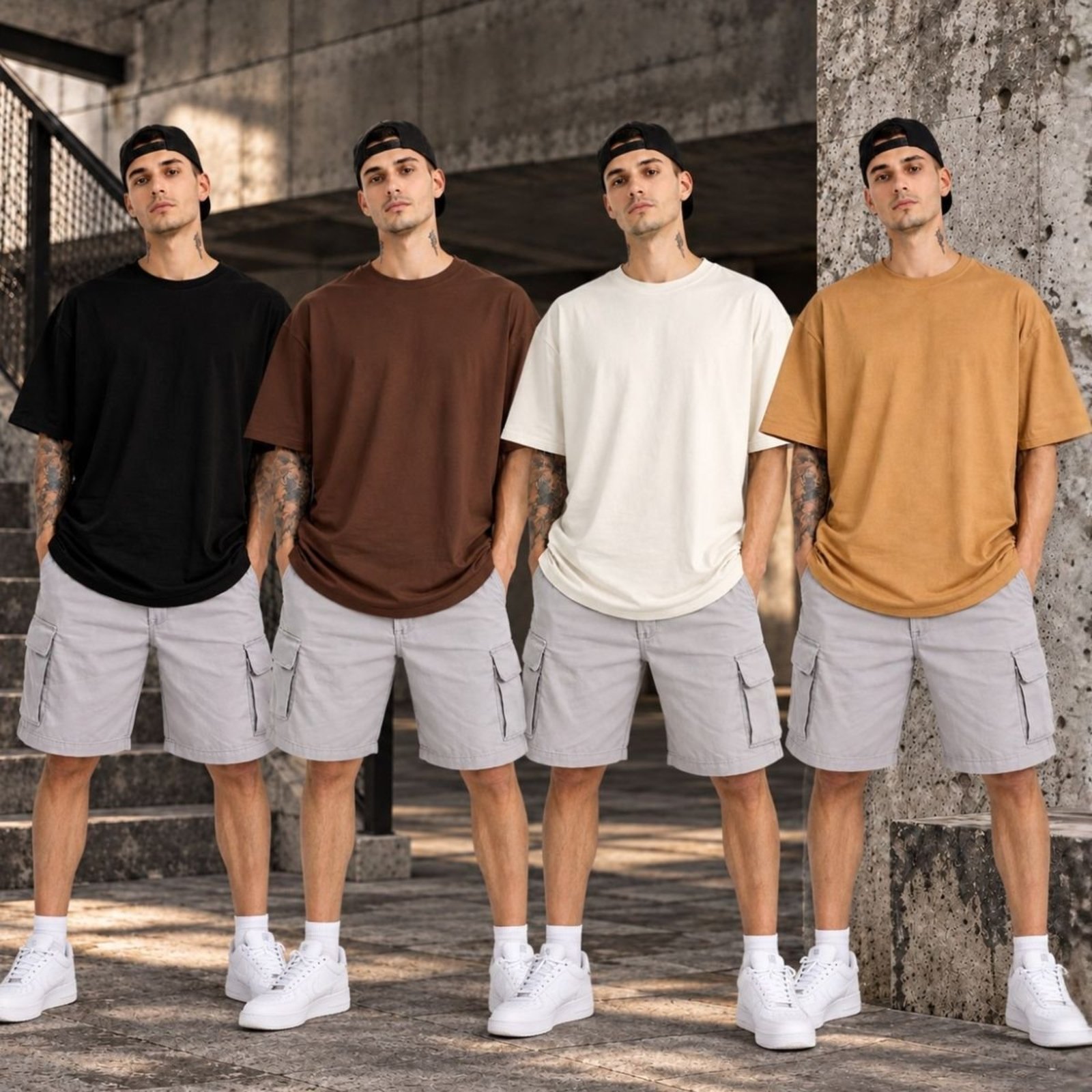 Kit 4 Camisetas Oversized Masculinas 100% Algodão Gola Redonda