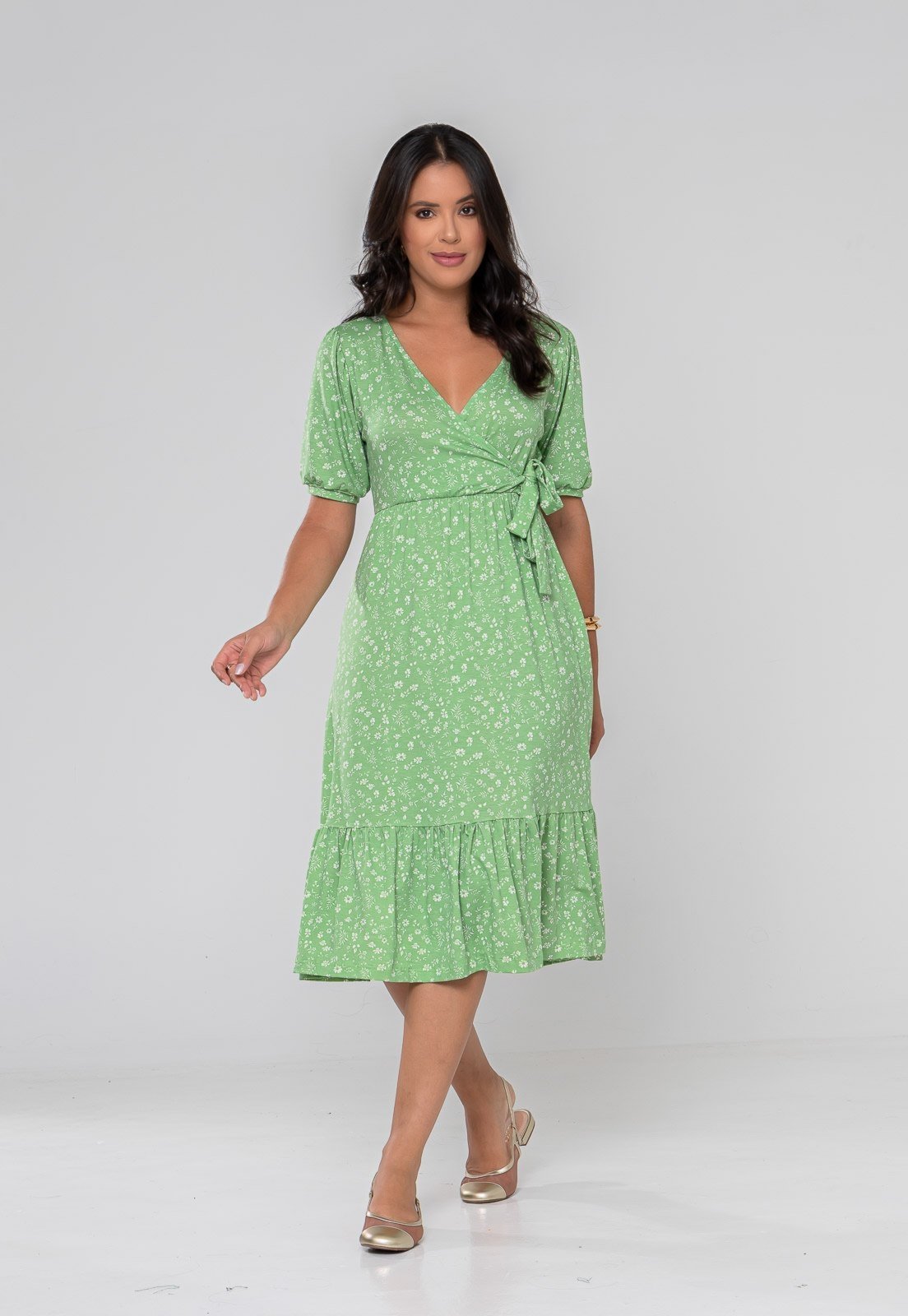 Vestido Aura Manuela Floral Delicado Verde
