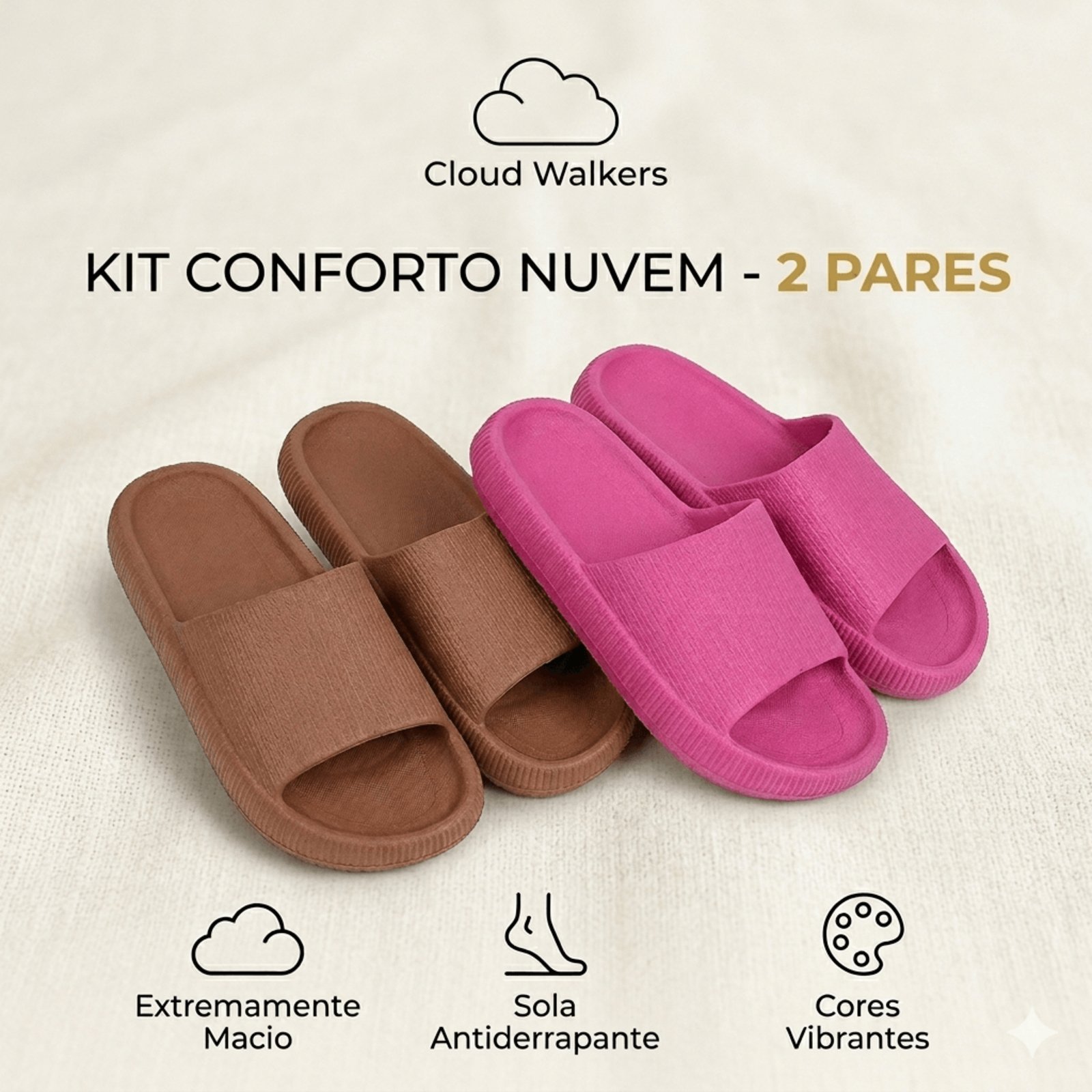 Infantil - Kit 2 Pares Chinelo Nuvem Slide Menina Footz Leve Confortável Macio Liso Antiderrapante