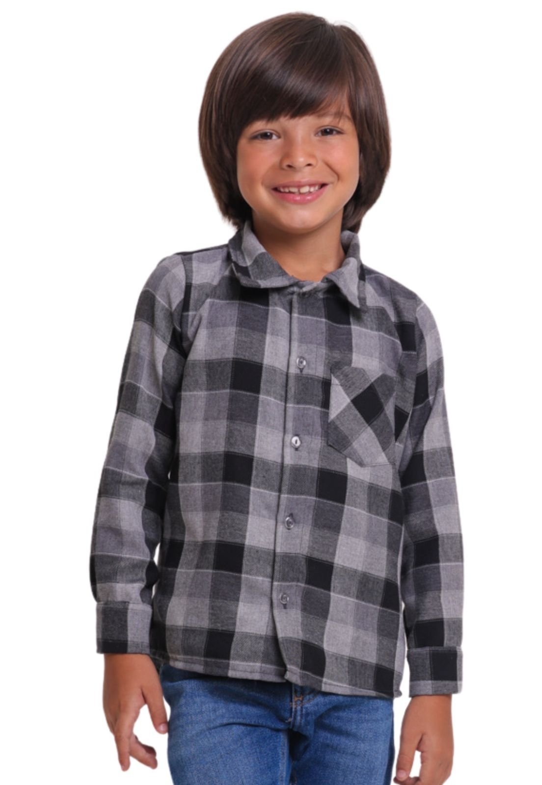 Vista 2 Infantil - Camisa Xadrez Junina Menino Muvilê ao 16 preto Infanti preto