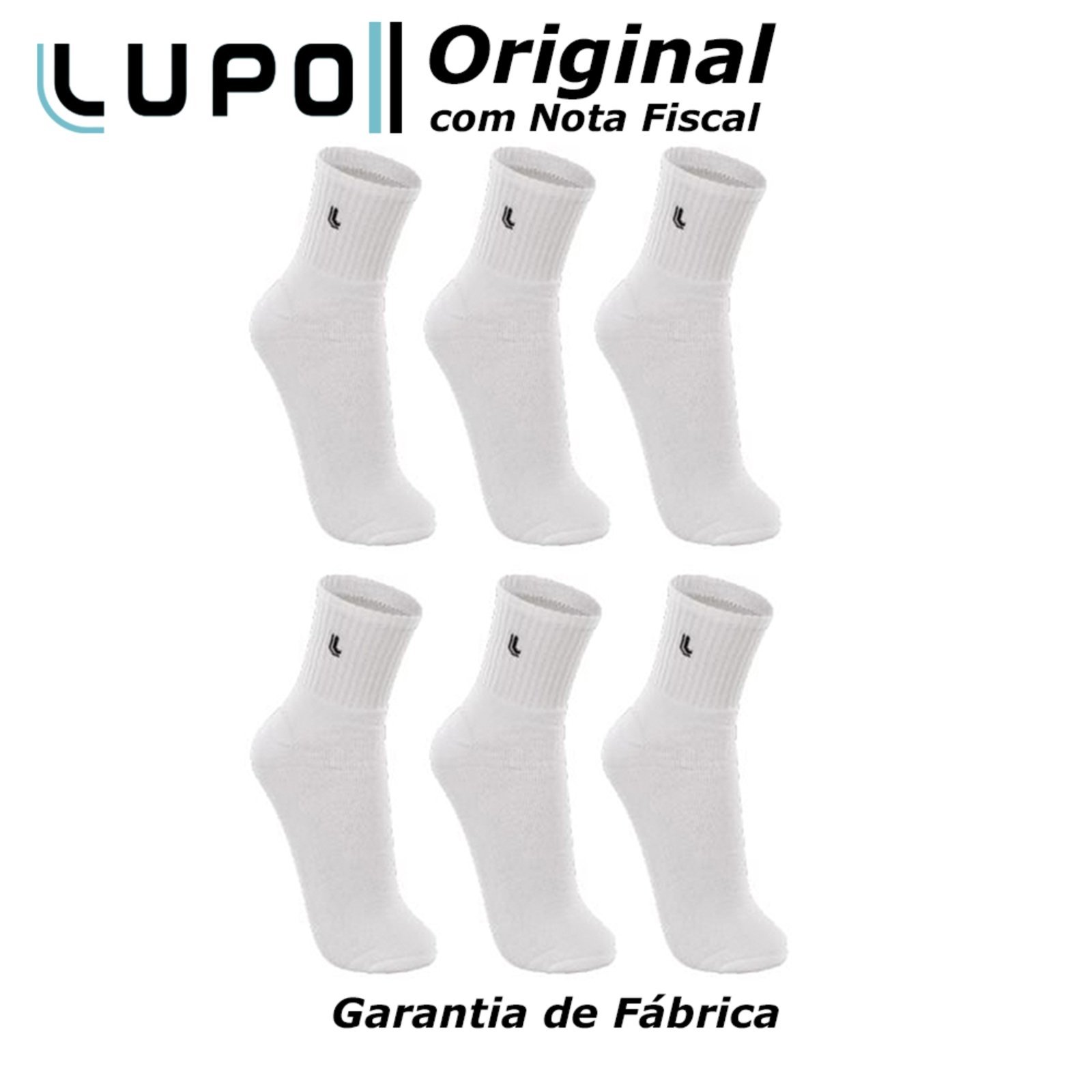 Vista 3 Kit 06 Pares Meias Lupo Cano Média Sport branco Lupo branco