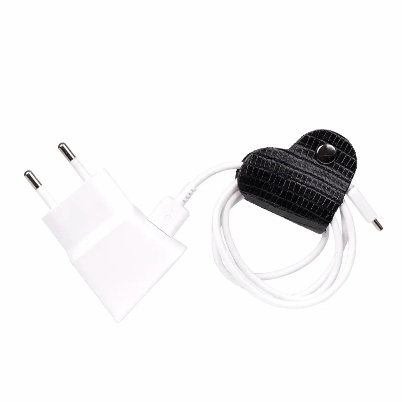 Organizador de Cabos em Couro Coração Artlux Kit com 3 Unidades K574 Preto