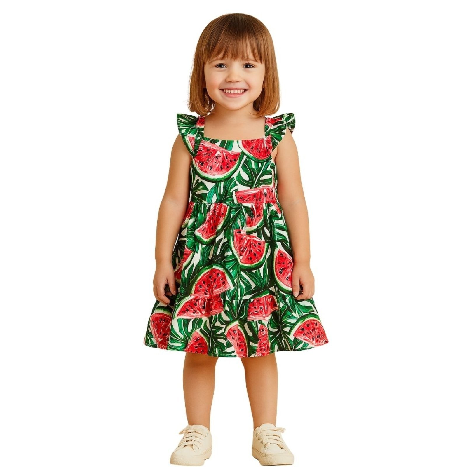 Vista 2 Infantil - Vestido Kyly Manga Curta Melancia branco Kyly branco