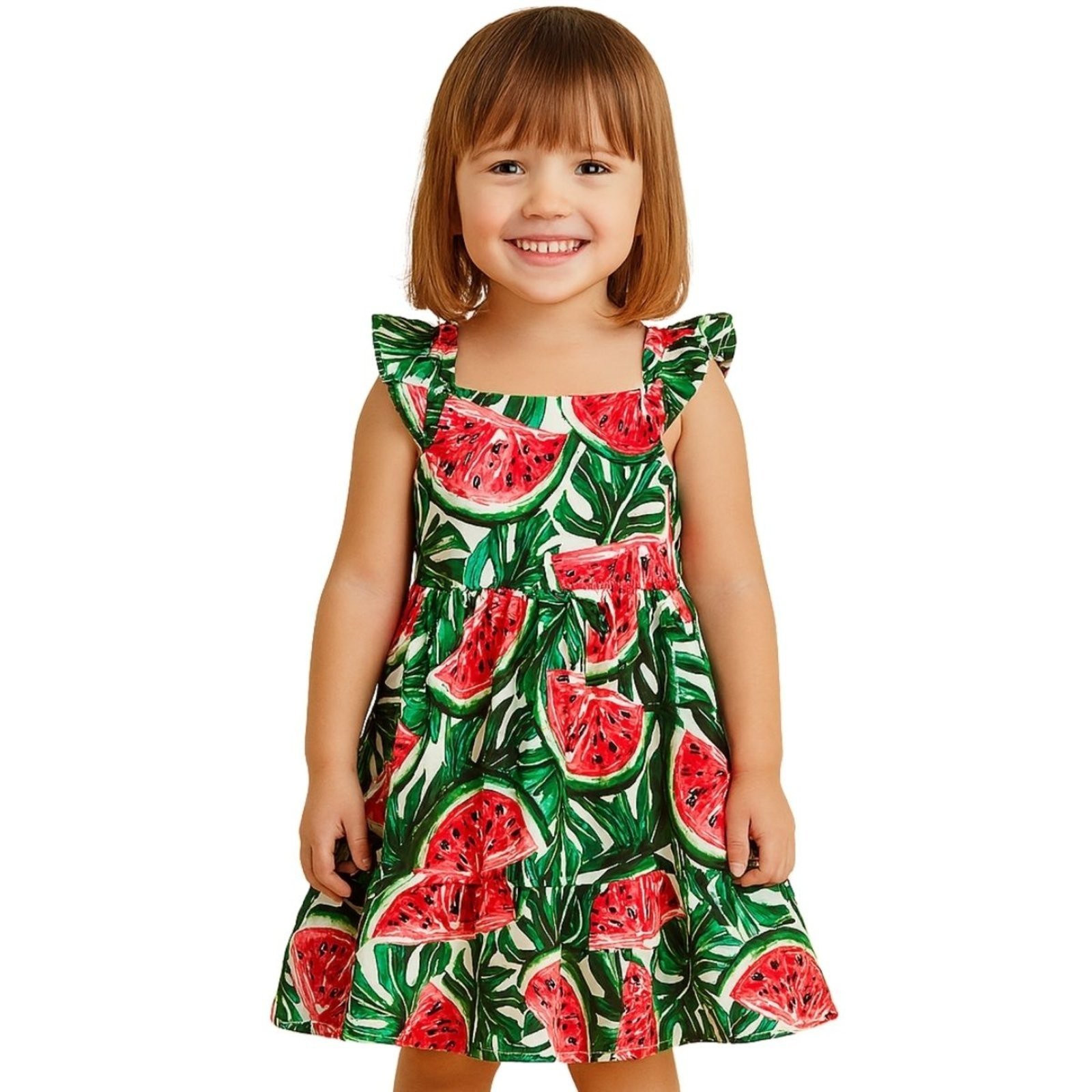 Vista 3 Infantil - Vestido Kyly Manga Curta Melancia branco Kyly branco