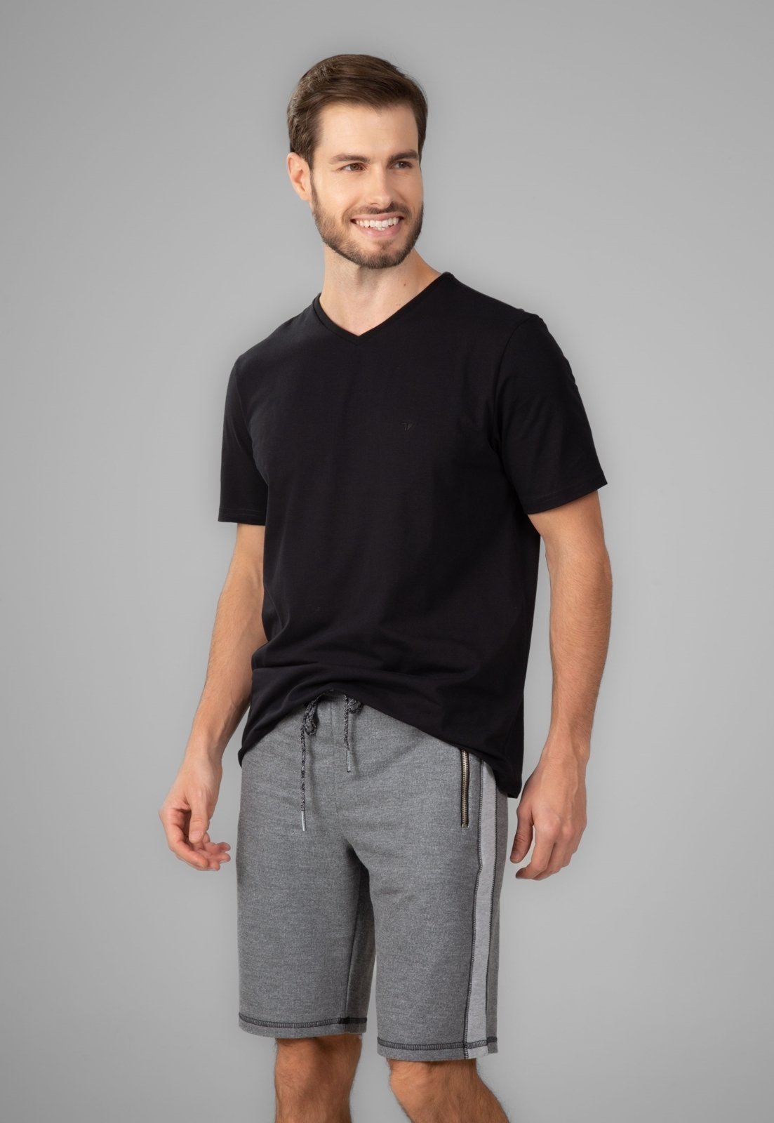 Bermuda Moletom Traymon Slim Com Cordão Cinza Escuro