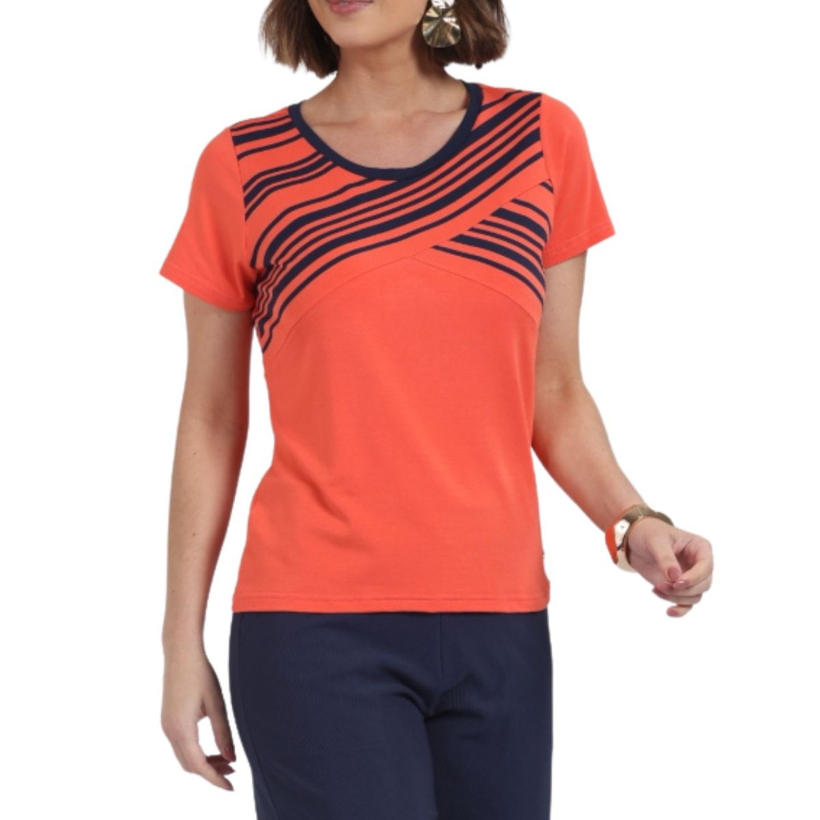 Juanna Blusinha Feminina Manga Curta Viscose – Laranja