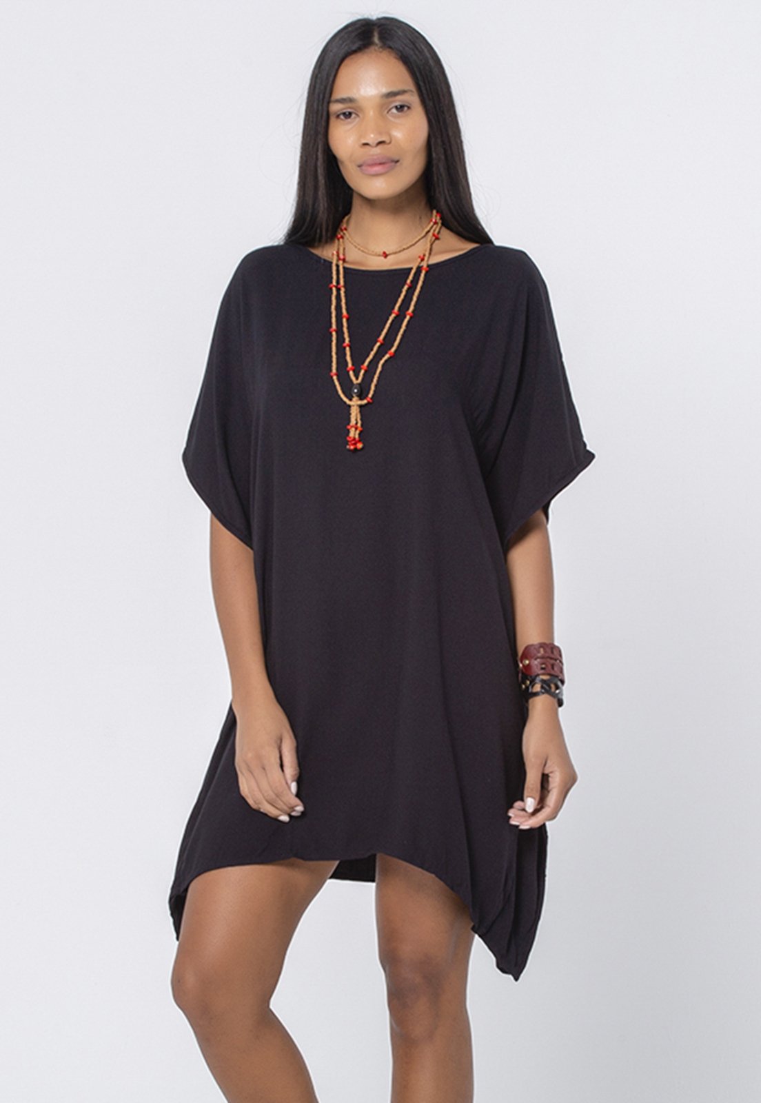 Vestido Kaftan Amazonia Vital Viscose Curto Preto