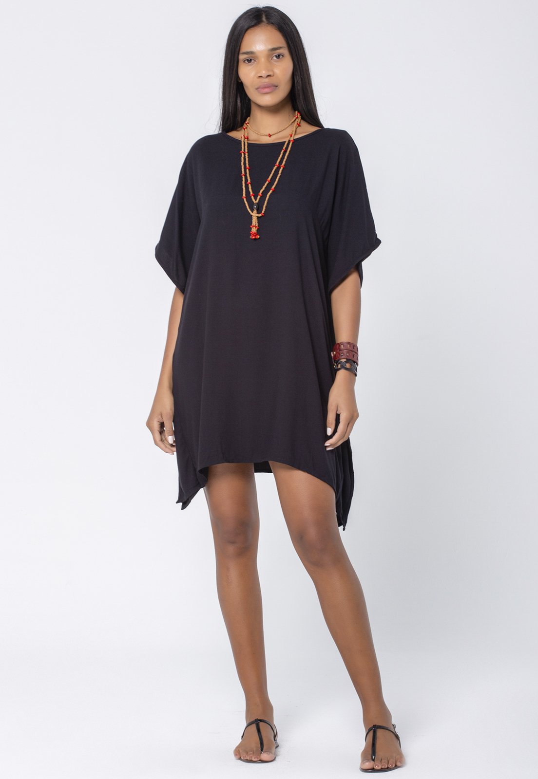Vista 3 Vestido Kaftan Amazonia Vital Viscose Curto Amazonia Vital preto