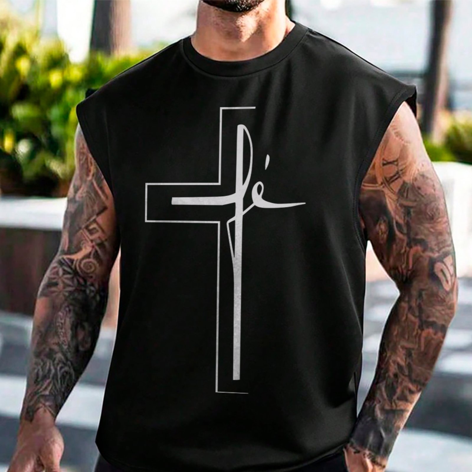 Camiseta Regata Machão Cruz Fé Jesus Gospel Streetwear Cristão Preto