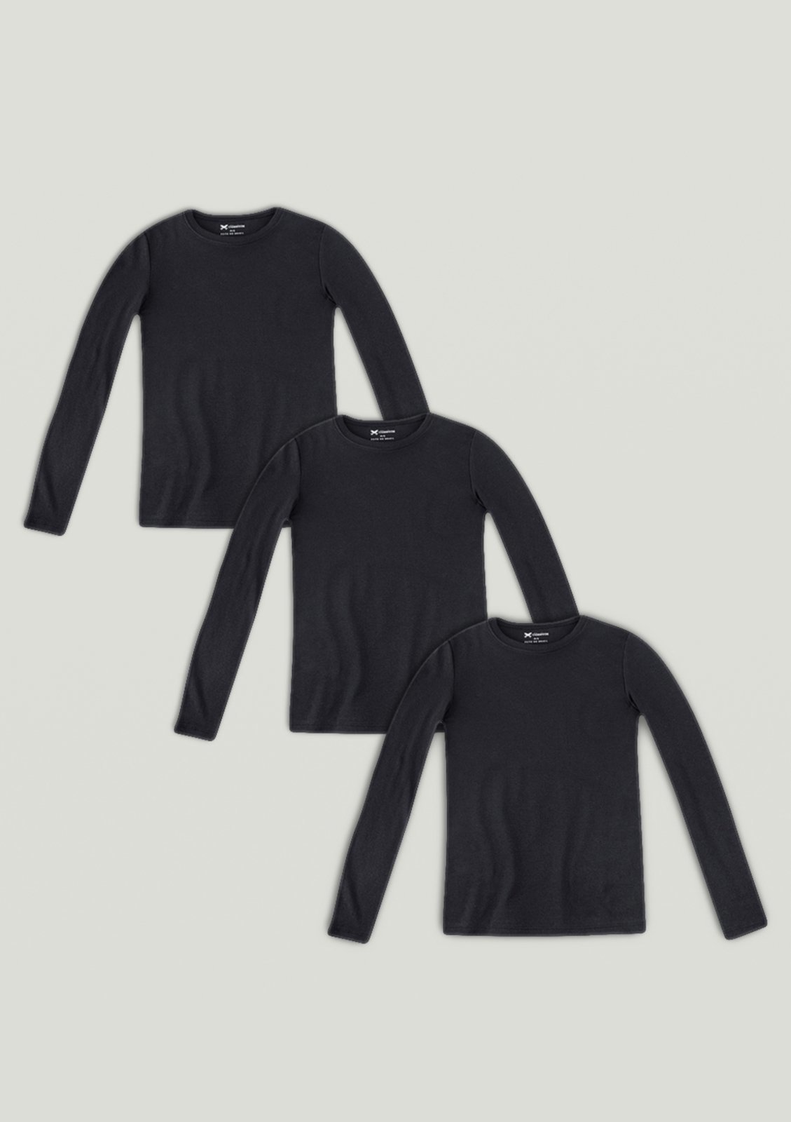 Kit 3 Blusas Femininas Manga Longa Básicas - Preto