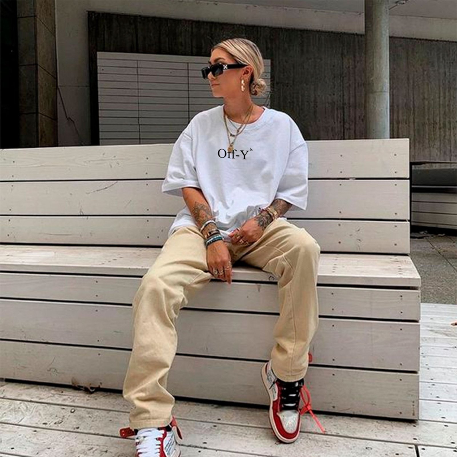 Camiseta Oversized Streetwear Clean Cut Logo Branco Off-Y
