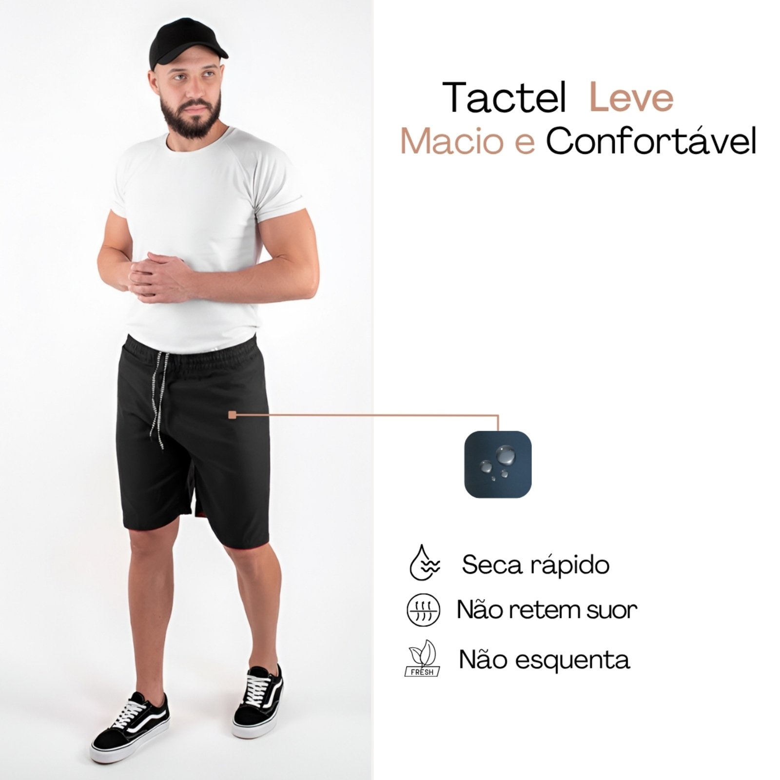 Vista 3 Bermuda Masculina Frent`s Detalhe Na Barra Short Treino Casual Esporte Frent's preto Frent's preto