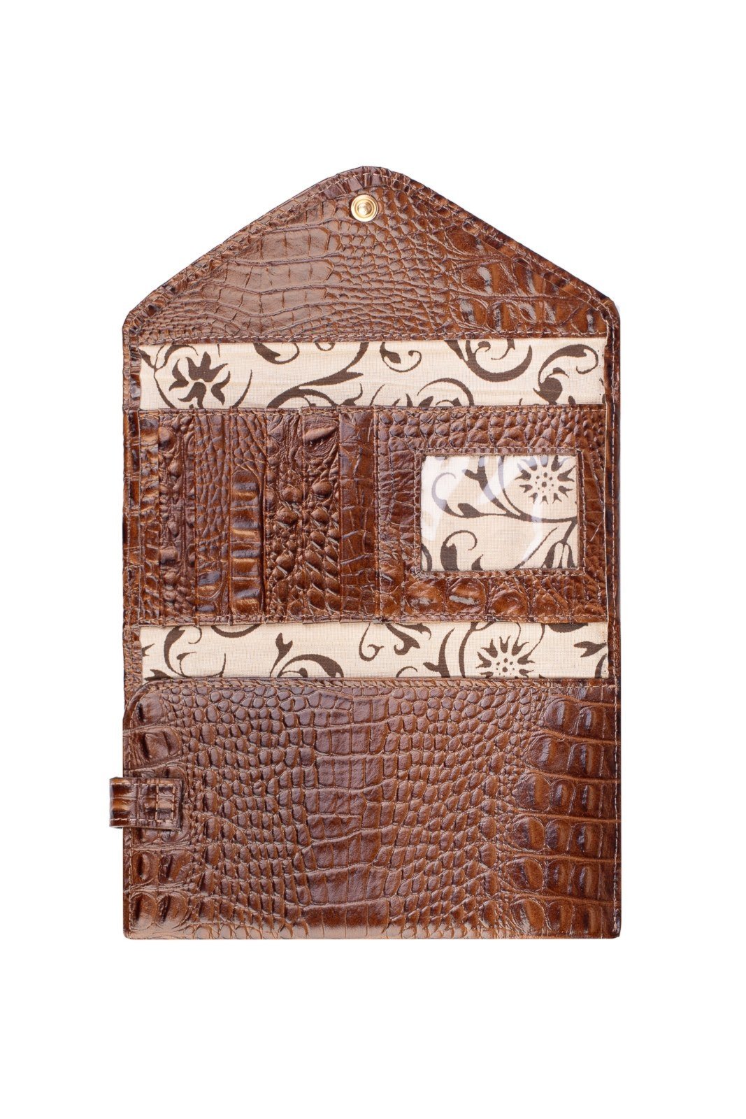 Vista 3 Carteira Andrea Vinci Feminina De Couro Croco Clara 10,5x19cm - Whisky preto Andrea Vinci preto
