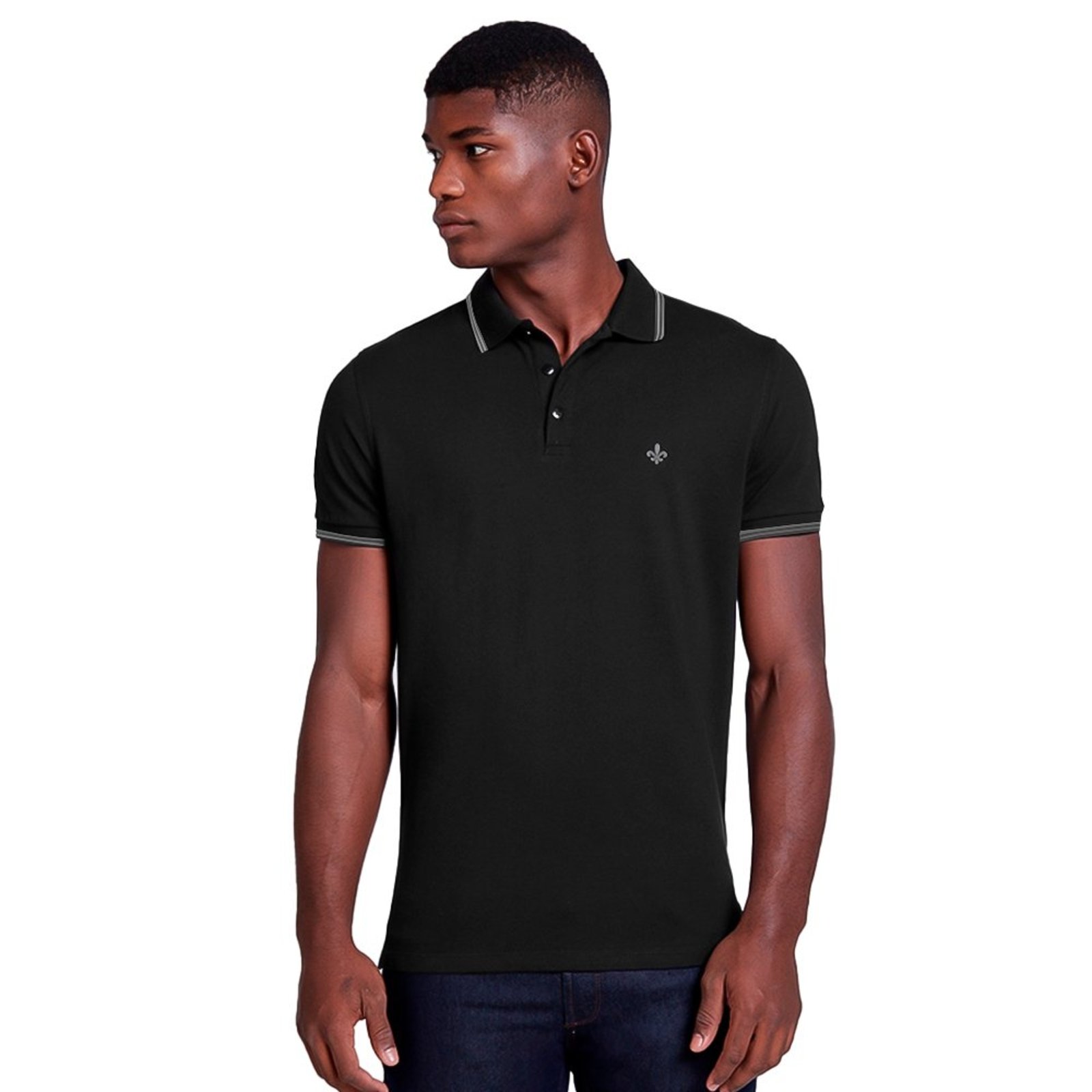Camisa Polo Dudalina Sport Frisos Pr27 Preto Masculino