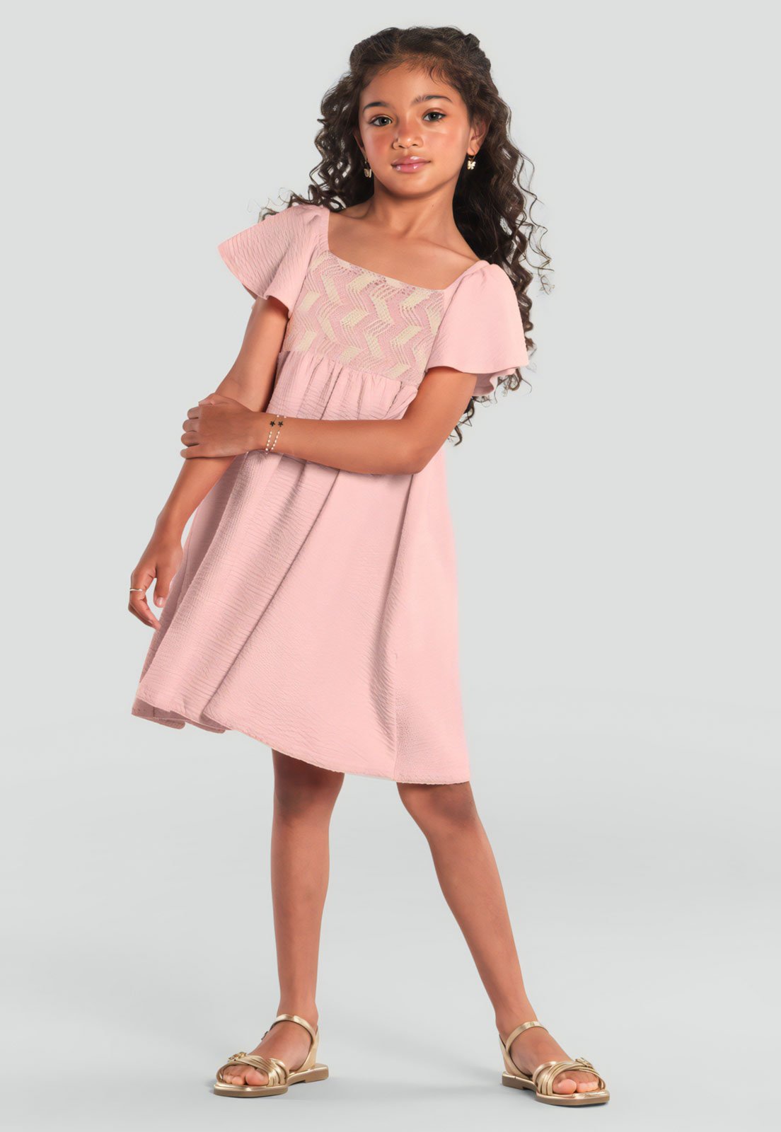 Infantil – Vestido Brandili Mundi Crochê Rosa