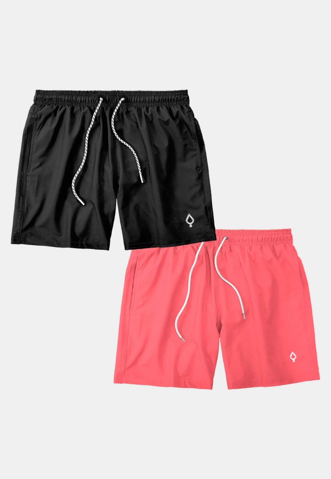 Kit 2 Shorts Resina Bermuda Praia Tactel Liso Masculino Mauricinho Preto/Laranja