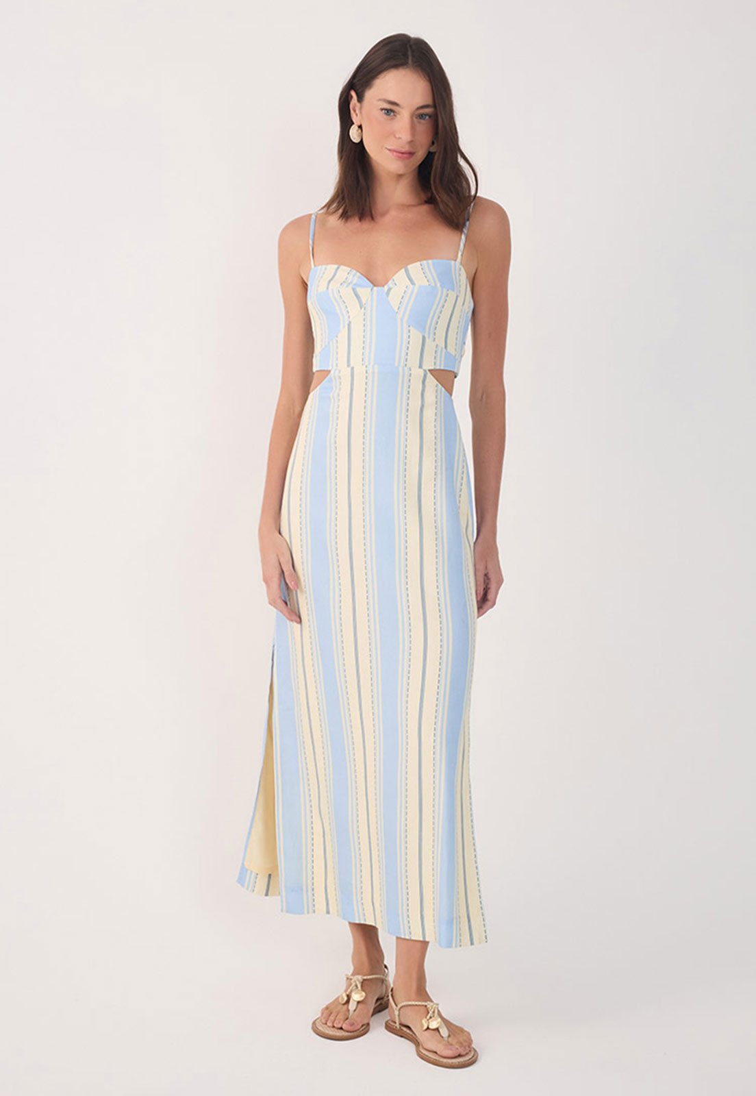 Vestido Dress To Midi Listrado Cut Out Azul