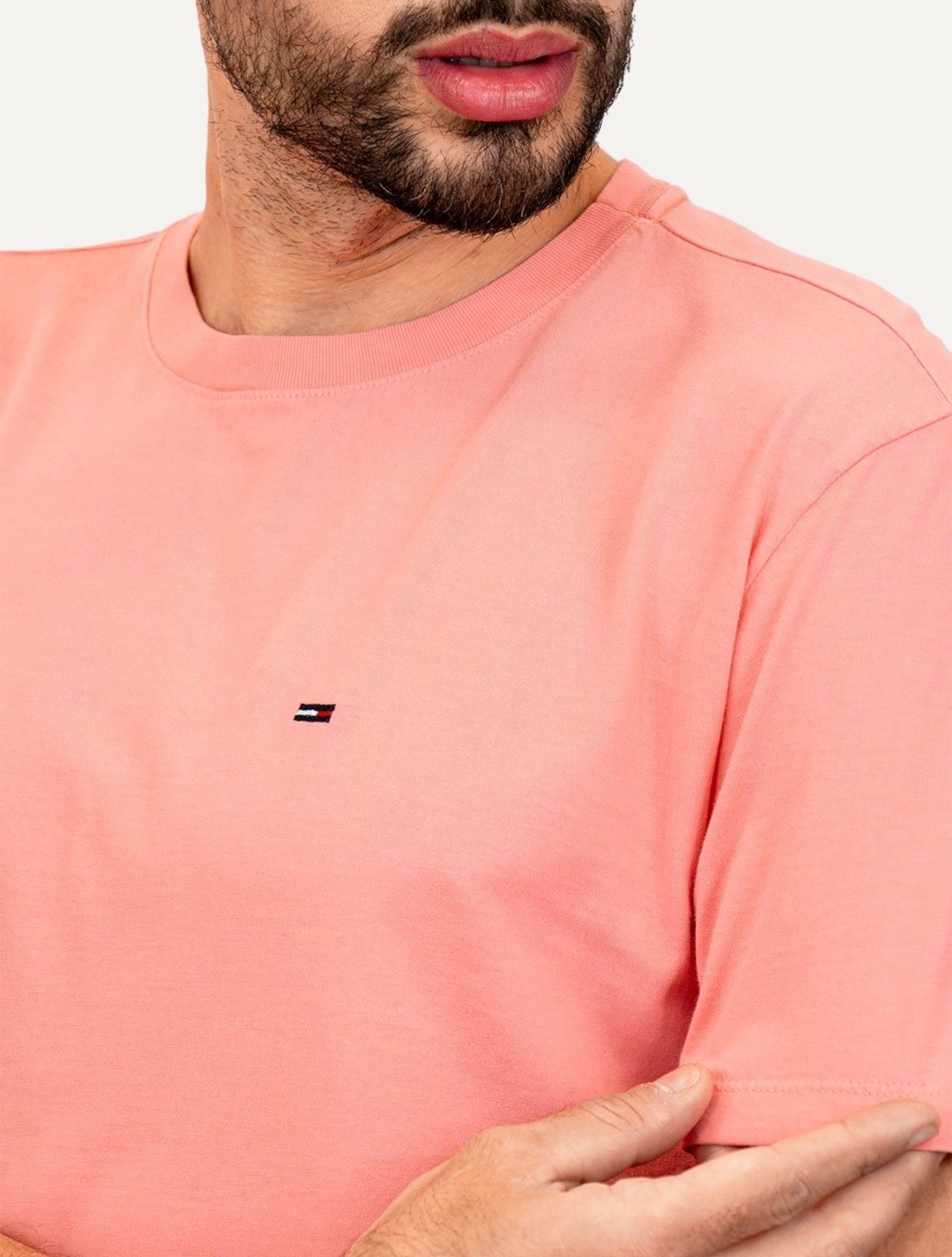 Vista 3 Camiseta Tommy Jeans Masculina Regular Jersey C-Neck Flag rosa Tommy Jeans rosa