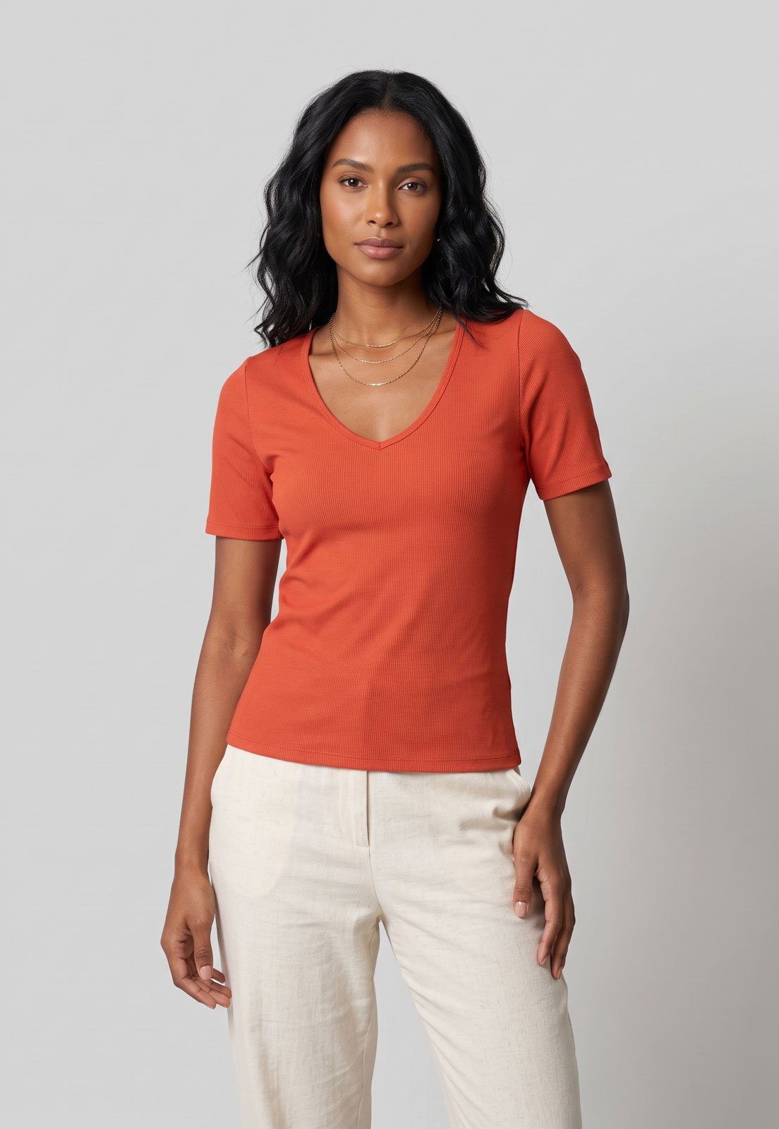 Blusa Feminina My Favorite Manga Curta Decote V Laranja