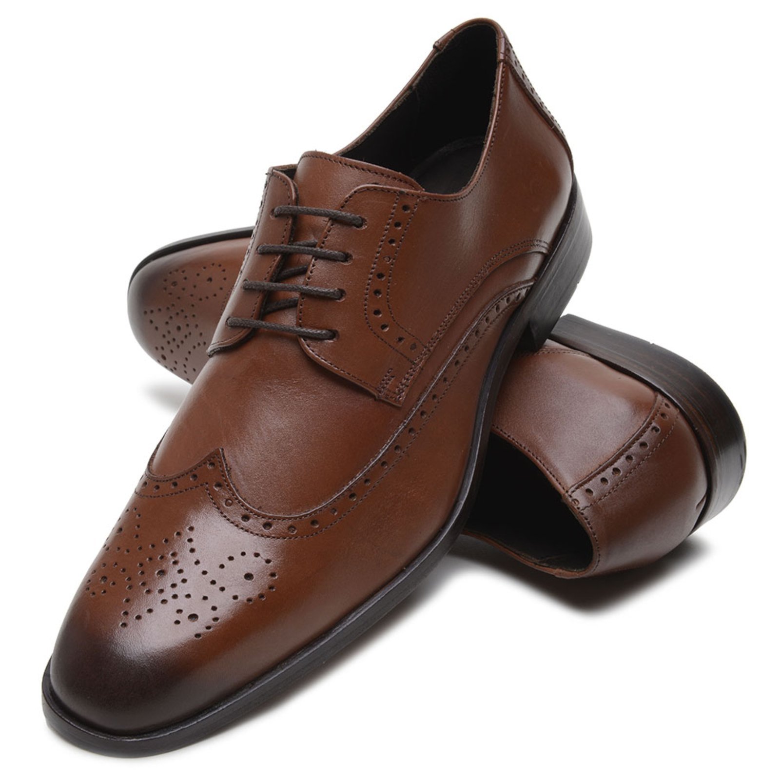 Sapato Social Masculino Veritimo Oxford Solado De Couro Clássico Brogue Elegante Conforto Whisky