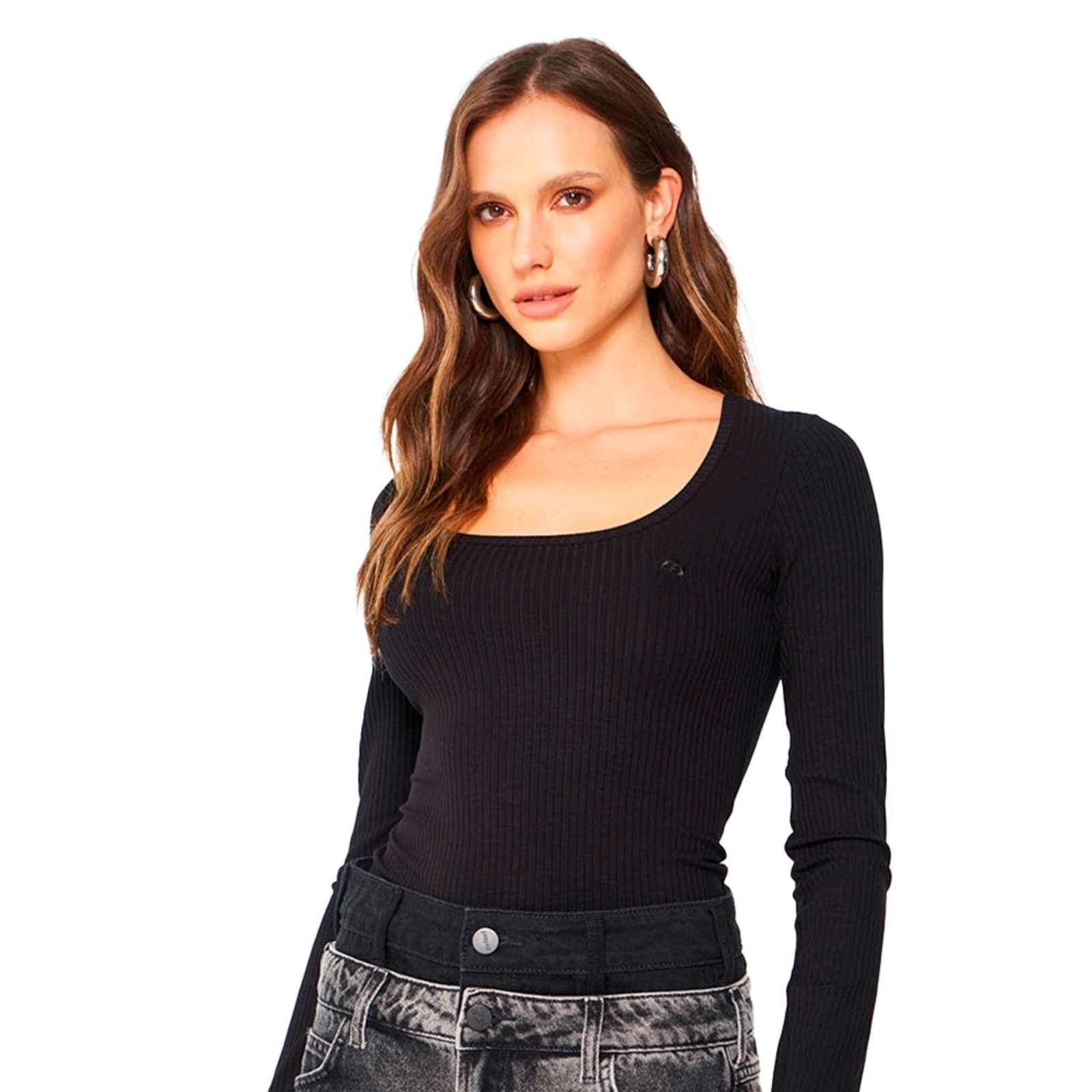 Blusa Canelada Colcci Slim OU24C Preto Feminino