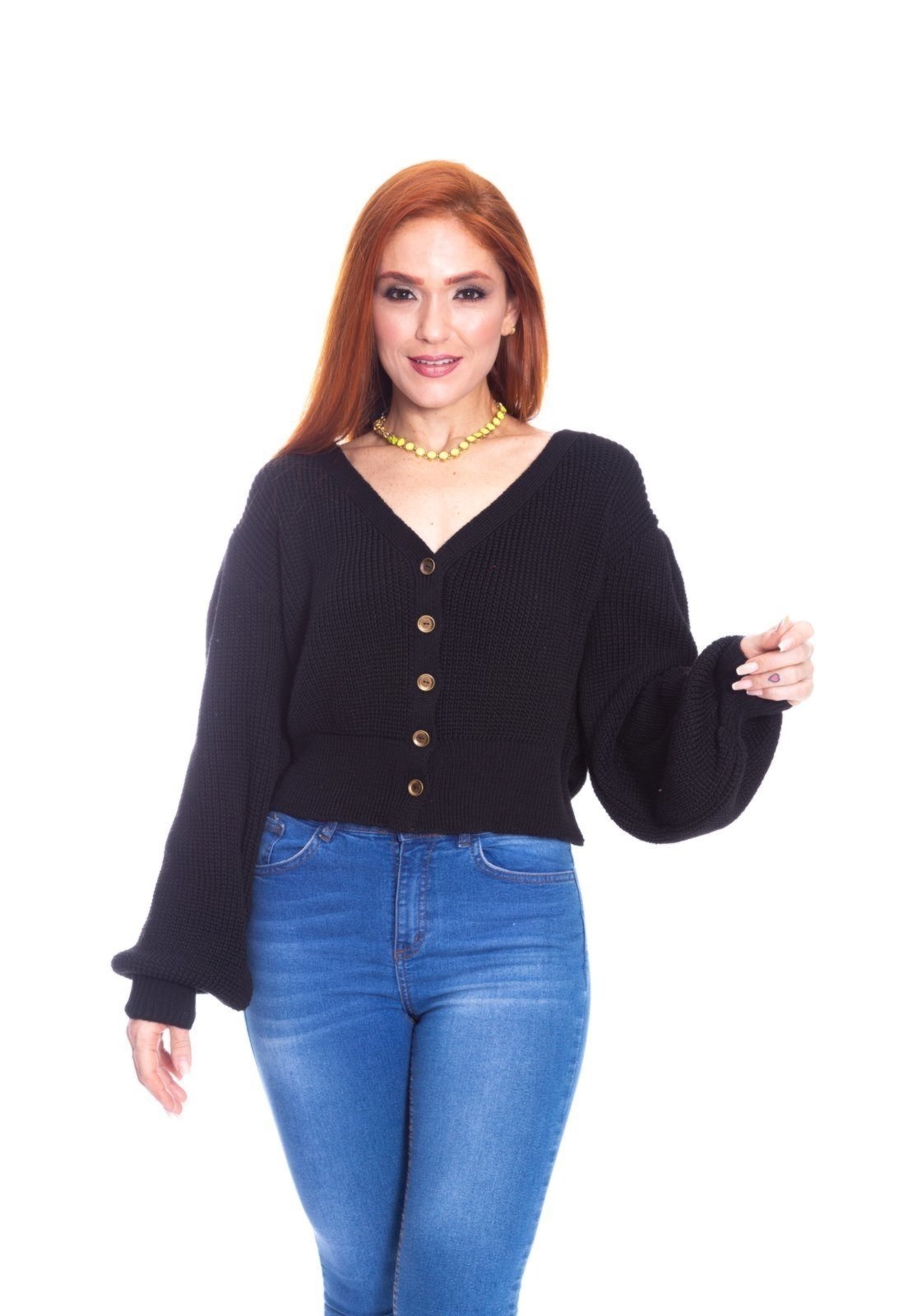 Casaqueto Moda Vício Tricô Com Botão Manga Longa Princesa Preto