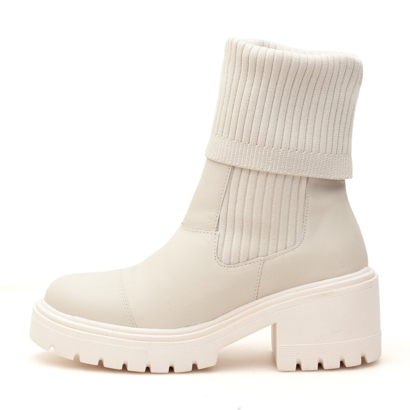 Bota Coturno Meia leRUCHEL Feminino Cano Alto Salto Médio Off White