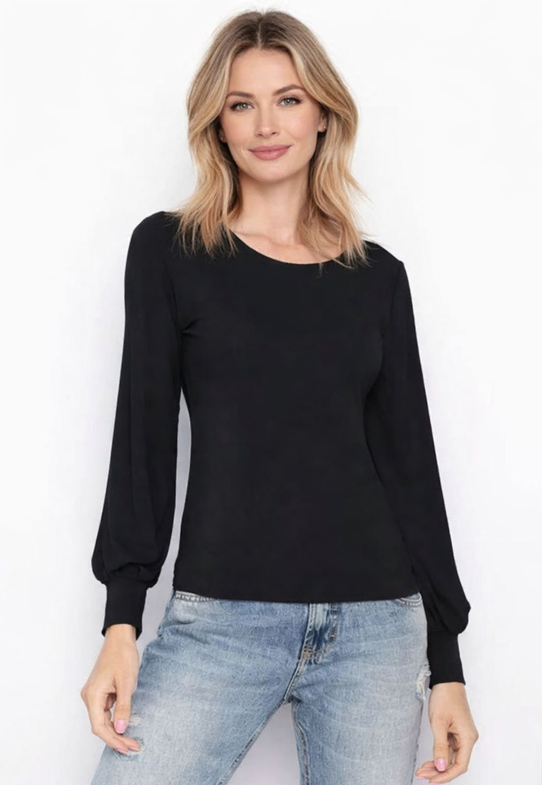 Blusa Viscolycra Maria Paes Manga Longa Preta