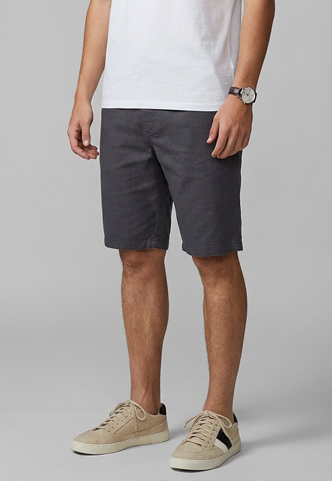 Vista 2 Bermuda Masculina Sarja Cós Elástico Casual Confortável Estilo Urbano Escuro Macaw cinza Macaw cinza