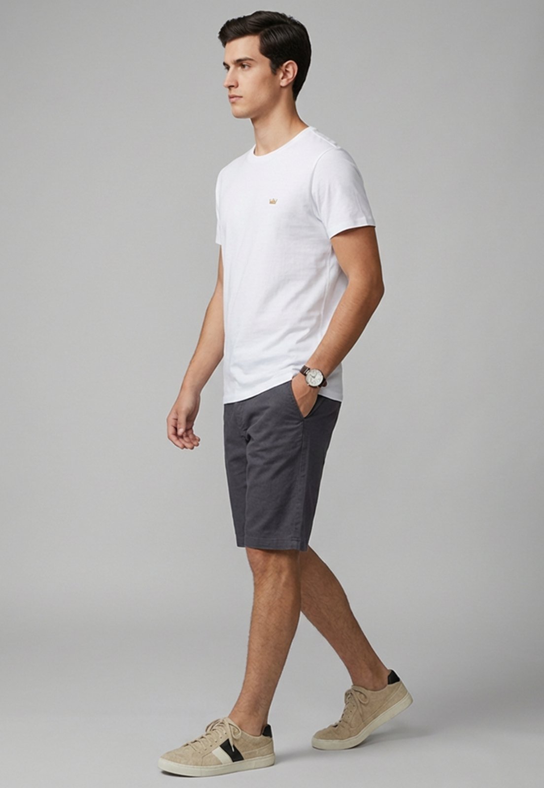 Vista 3 Bermuda Masculina Sarja Cós Elástico Casual Confortável Estilo Urbano Escuro Macaw cinza Macaw cinza