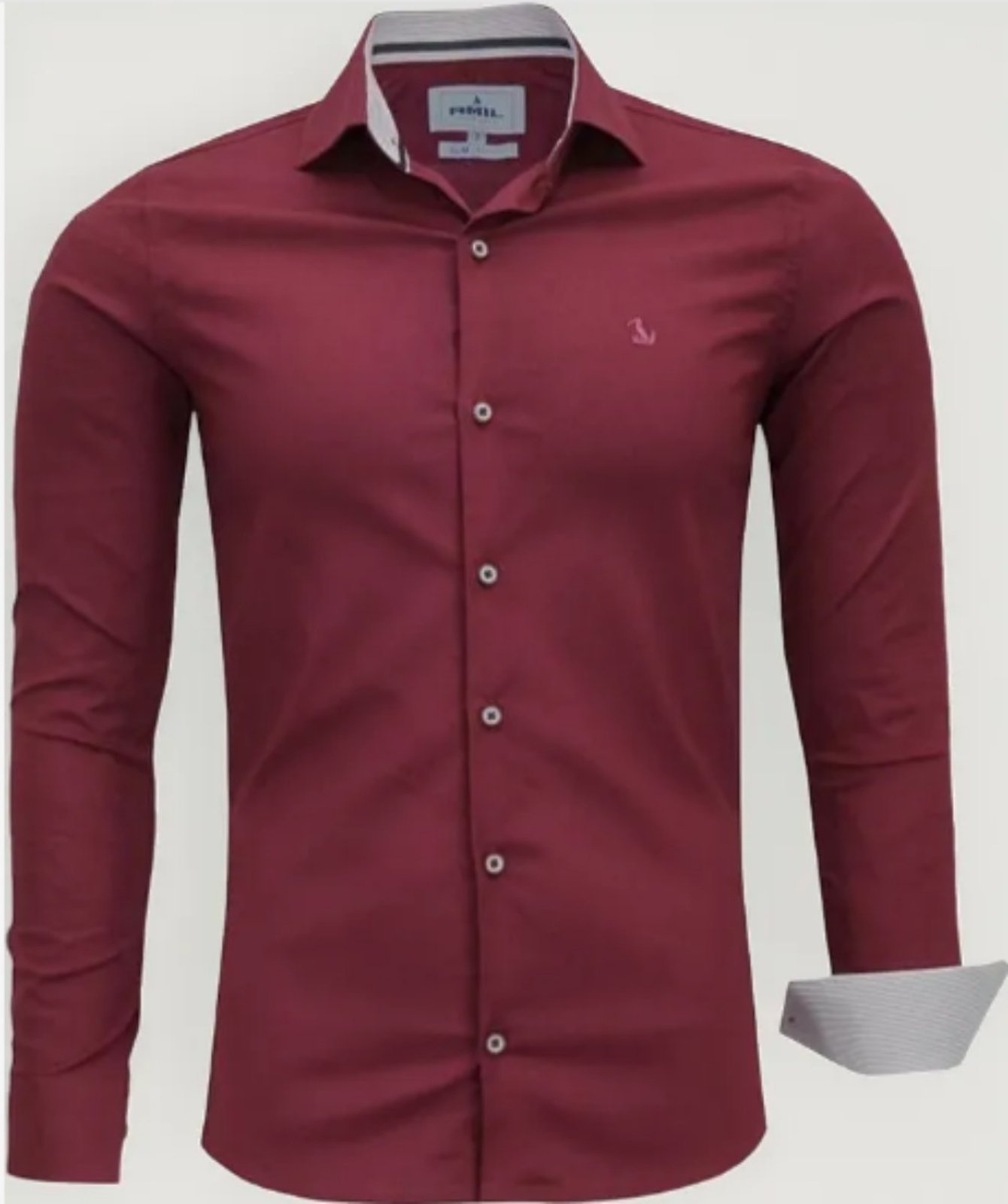Camisa Social Amil Slim Flash Algodão Com Elastano Manga Longa Luxo Bordô