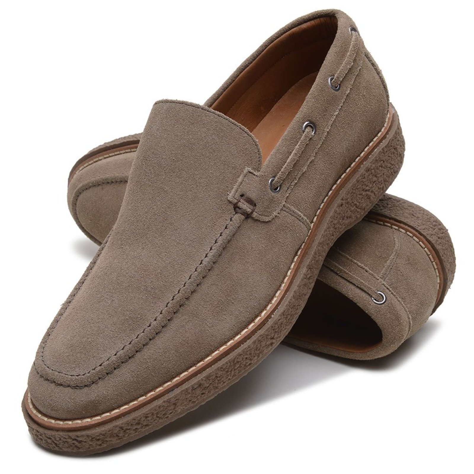 Sapato Masculino Casual Anna Andrade Mocassim Em Couro Slip On Dockside Dia a Dia Areia