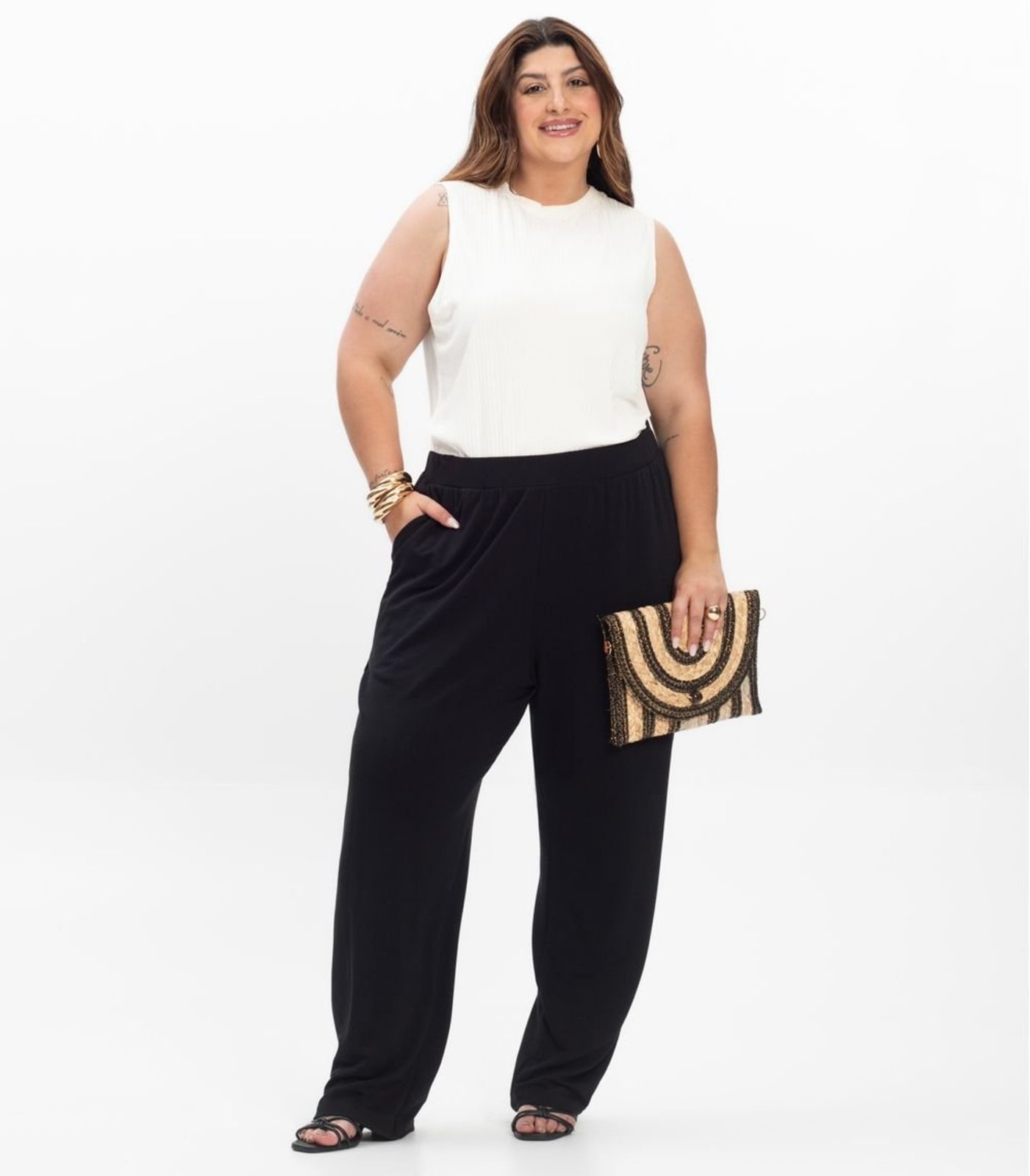 Calça Feminina Plus Size Em Molecotton Secret Glam Preto