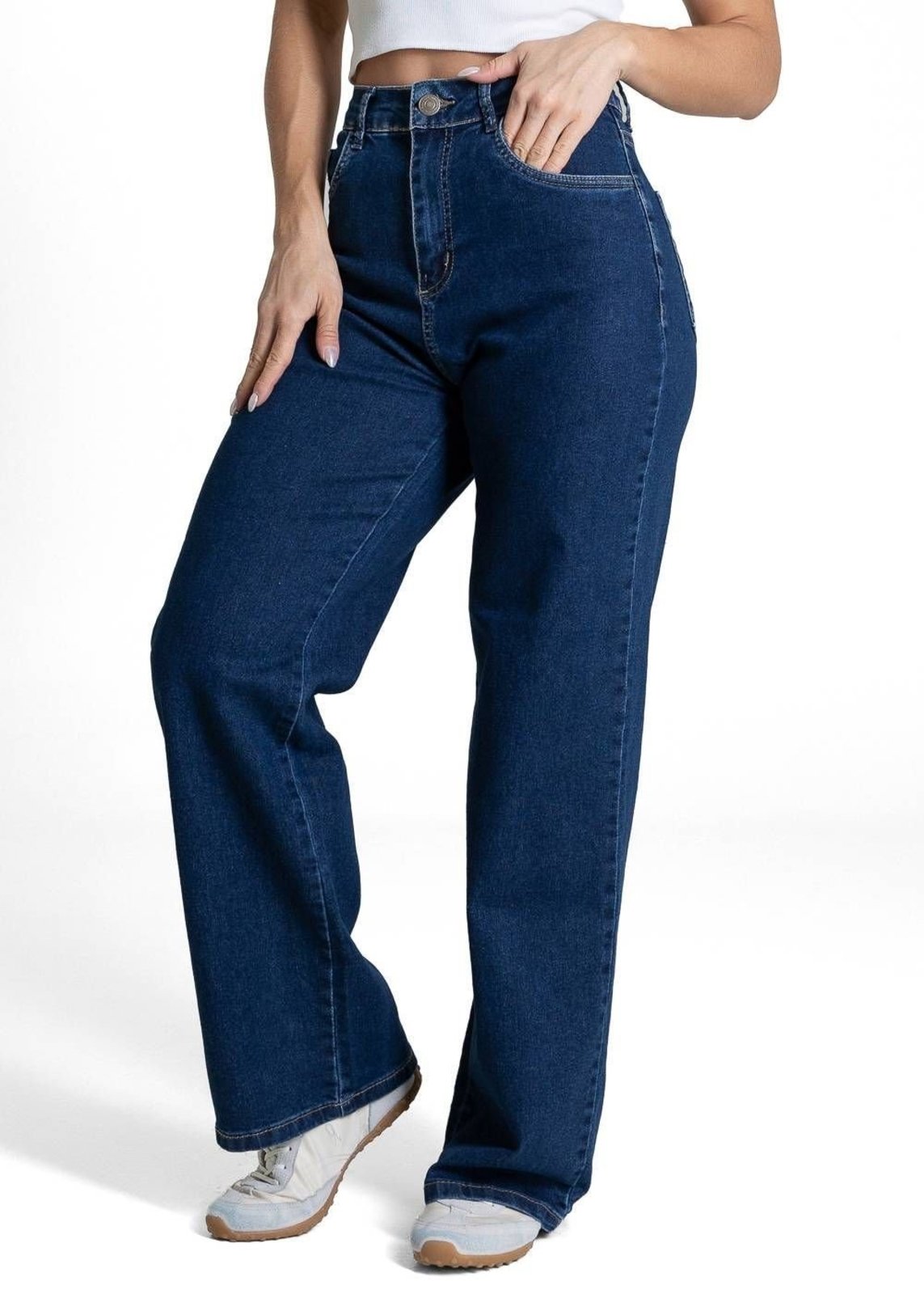 Calça Jeans Sawary Wide Leg Petit Listras Laterais - 283850 - Azul - Sawary