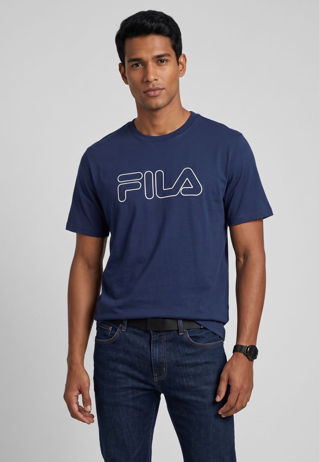 Camiseta Masculina Fila Letter Outline Azul