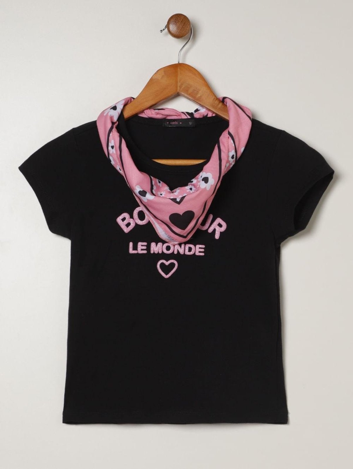 Infantil - Blusa Cotton Com Lenço Vels Juvenil Para Menina- PRETO