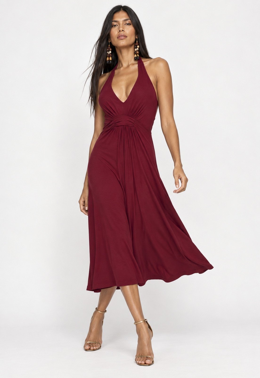 Vestido Amazonia Vital Midi Mamirauá Malha Bordô