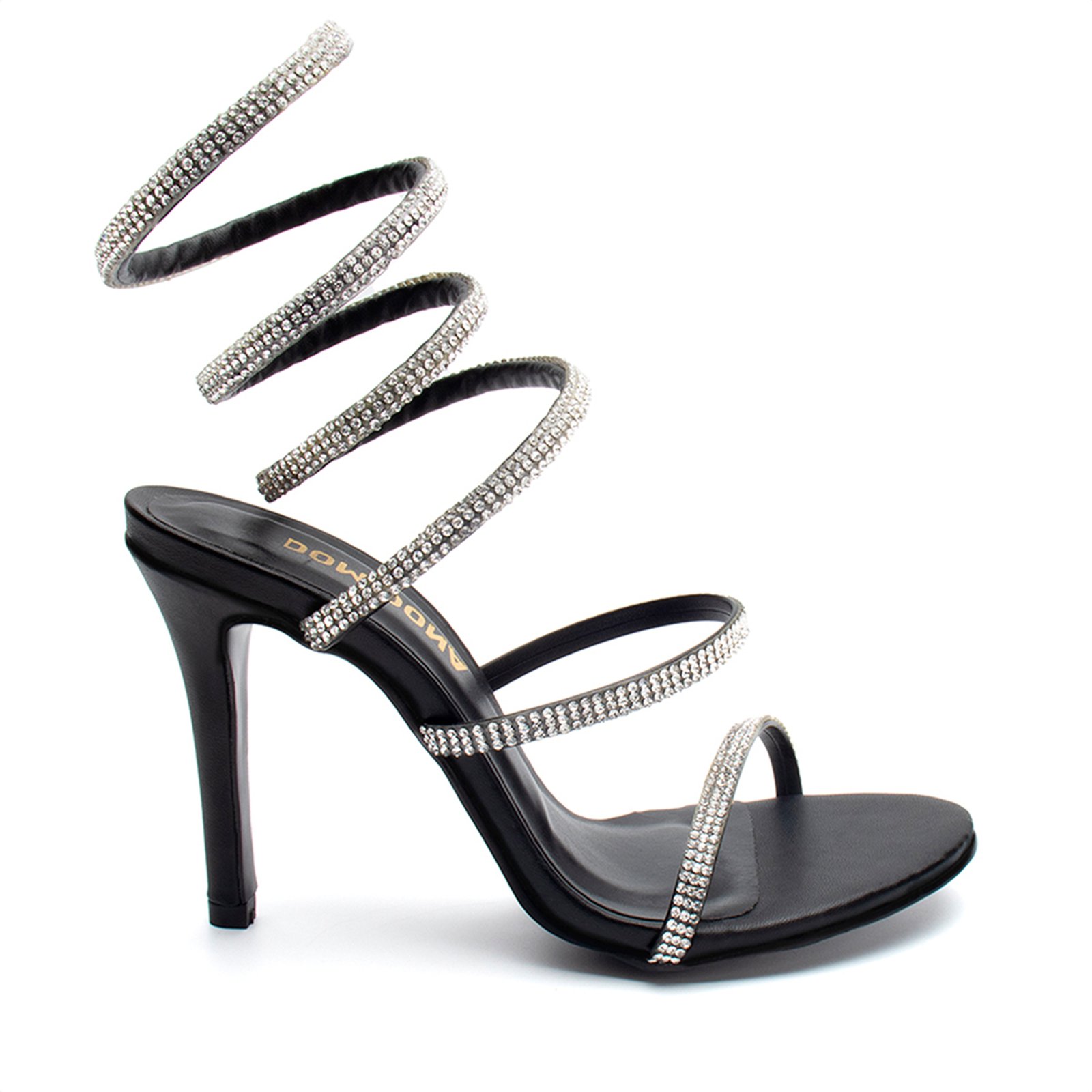 Vista 3 Sandália Espiral Feminina De Strass Salto Fino Alto Da Moda Domidona preto Domidona preto