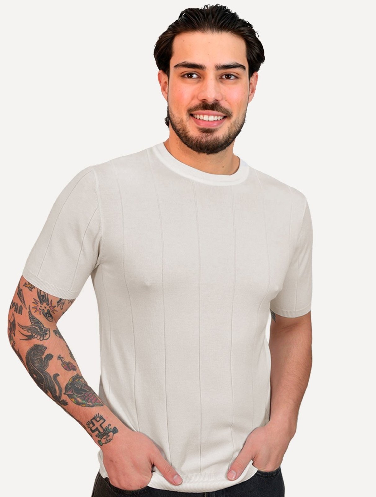 Camiseta Dixen Masculina Tricot Manga Curta Gola Careca Branco