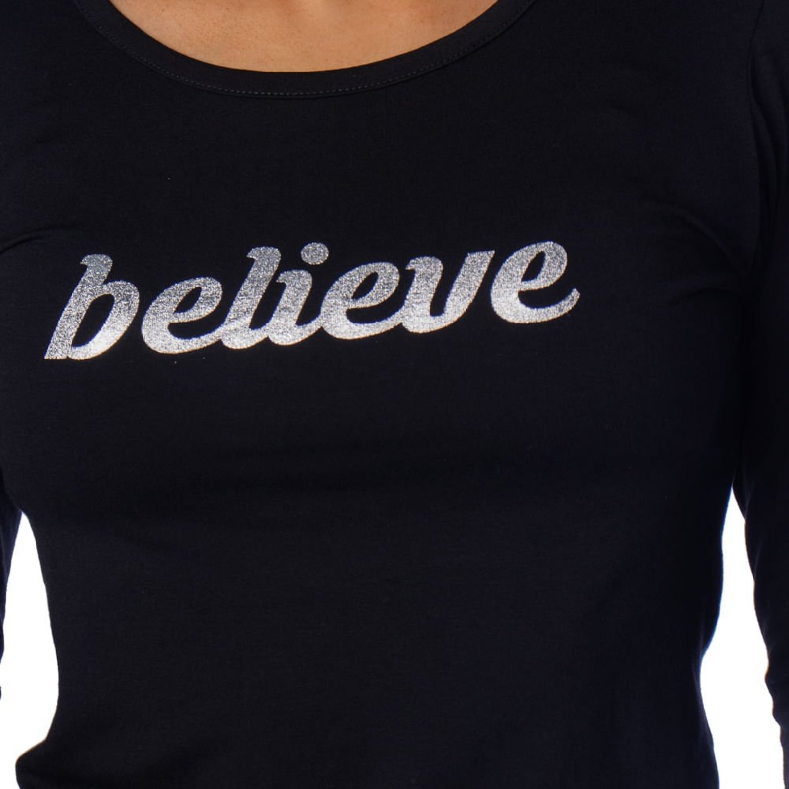 Vista 3 Blusa Feminina Rechsul Manga Longa Believe Prata preto RechSul preto