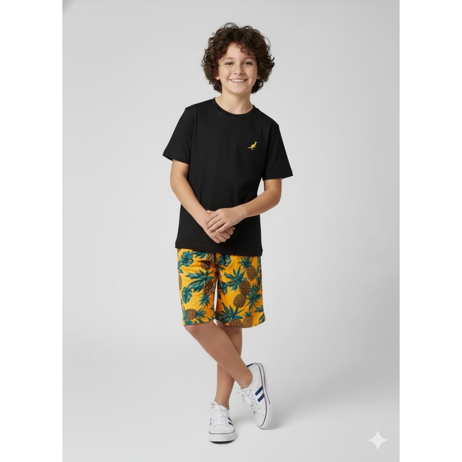 Vista 2 Infantil - Conjunto Menino Verão Básico Abacaxi Kangulu ROSA AZUL KIDS preto ROSA AZUL KIDS preto