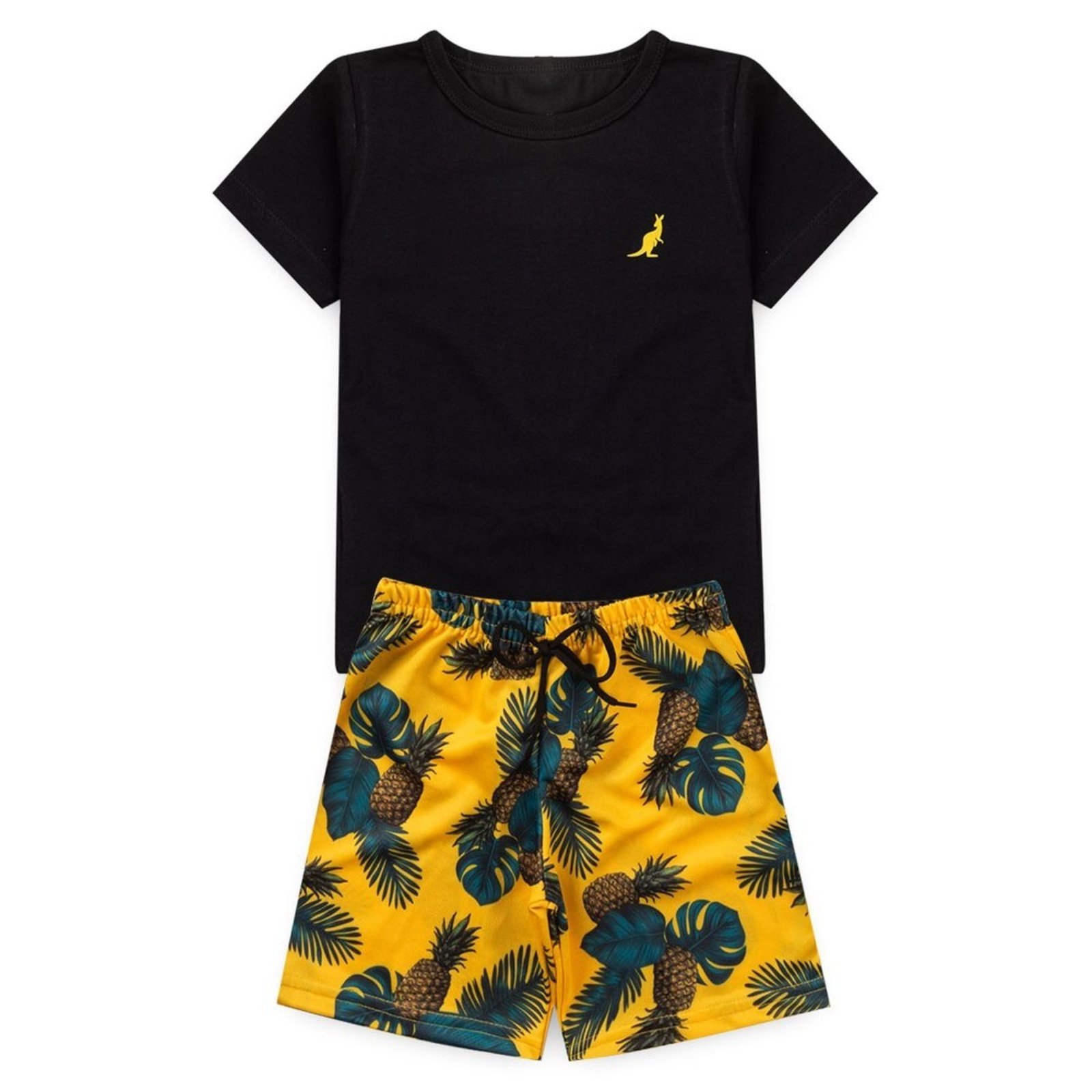 Vista 3 Infantil - Conjunto Menino Verão Básico Abacaxi Kangulu ROSA AZUL KIDS preto ROSA AZUL KIDS preto
