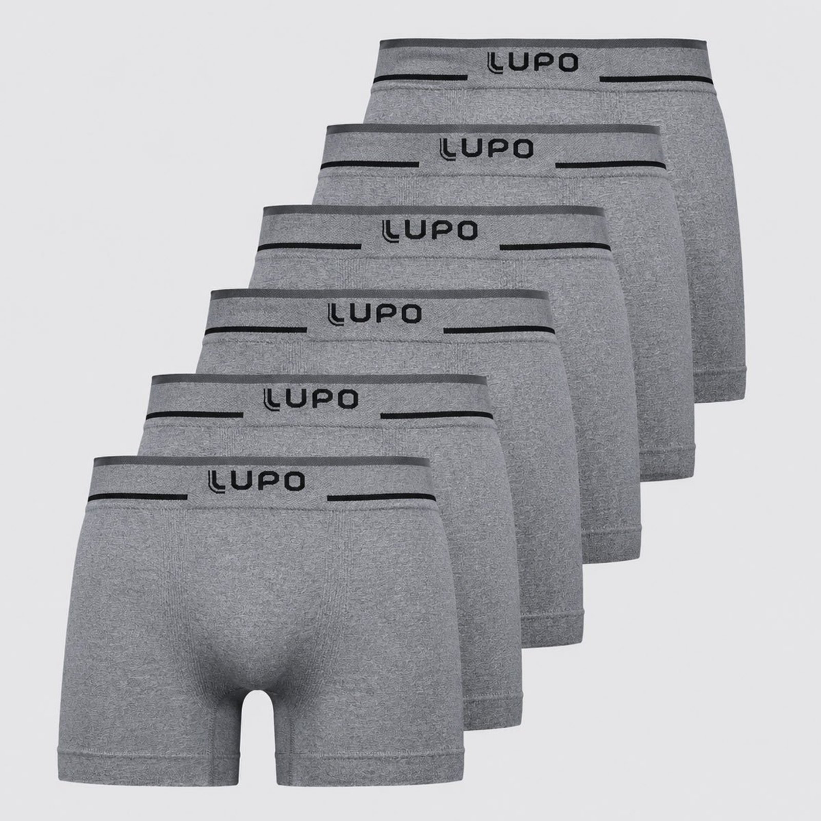 Kit 6 Cuecas Boxer Lupo Microfibra Sem Costura Cinza e Preta