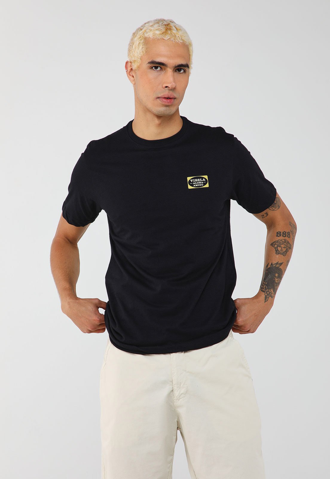 Camiseta Masculina Vissla Silk Atomic Palms Preta