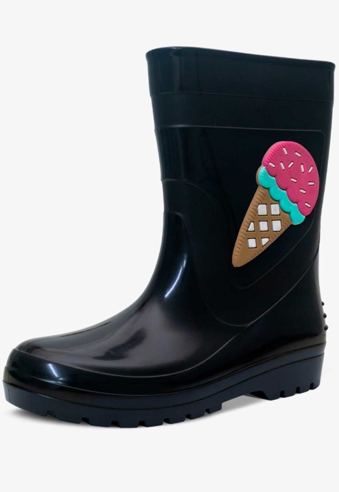 Infantil – Bota Galocha Feminina Pópidi Sorvete Preto