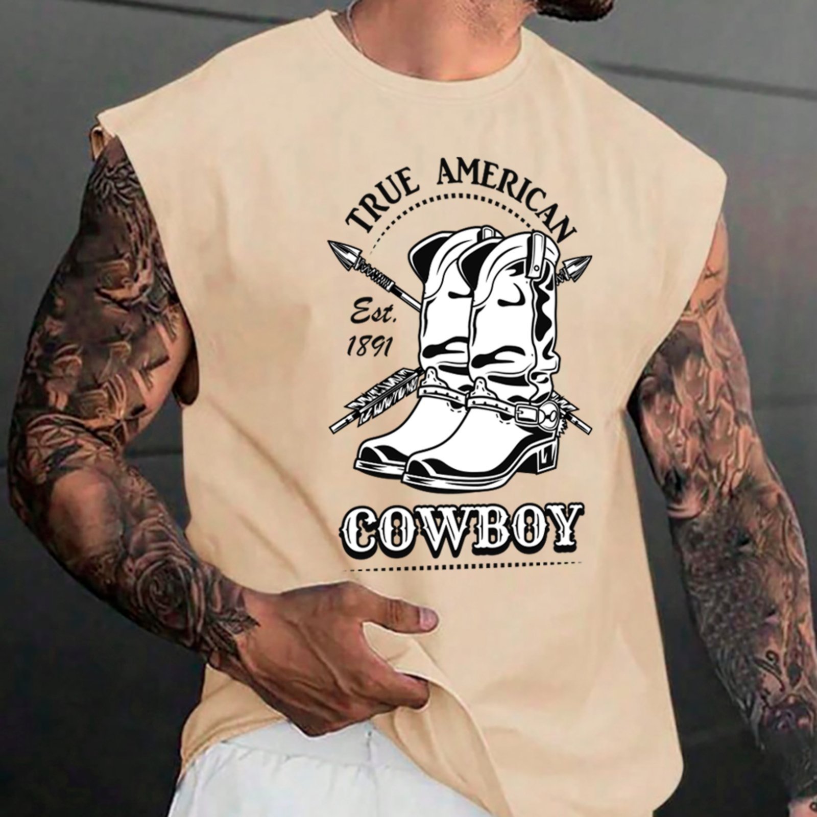 Camiseta Regata Machão Country True American Cowboy Estd 1891 Masculina Off White