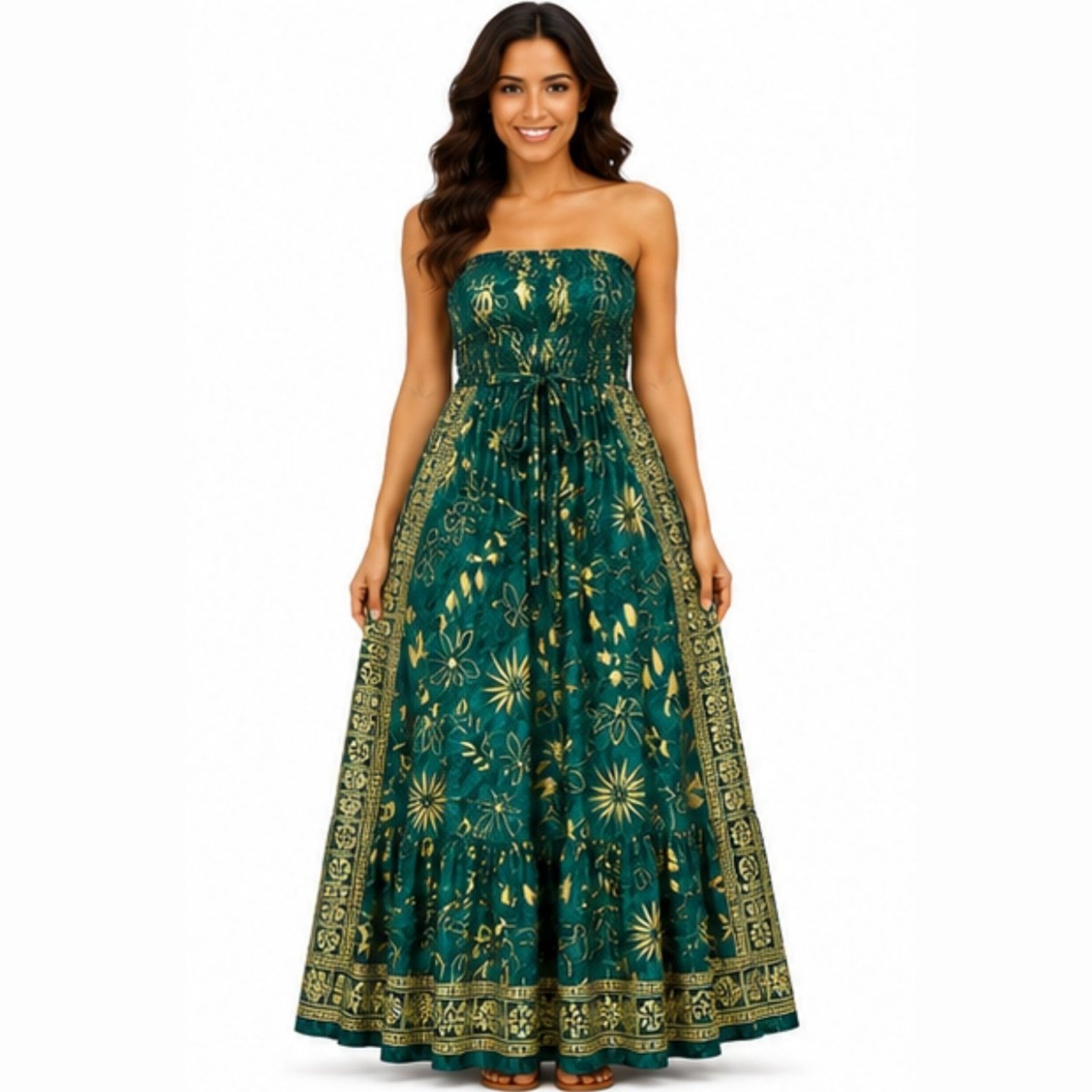 Vestido Longo Feminino Indiano Tomara que Caia com Lastex Verde