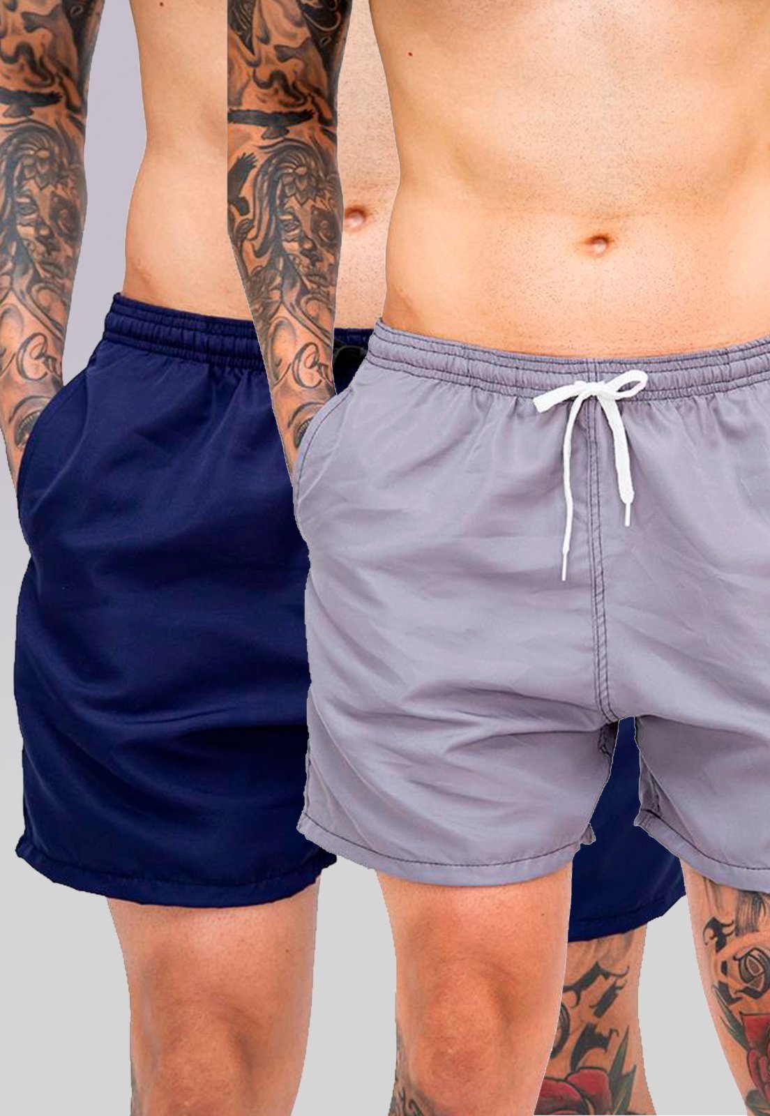 Kit 2 Shorts Tactel Premium Bermudas Moda Praia tectel Azul marinho e Cinza