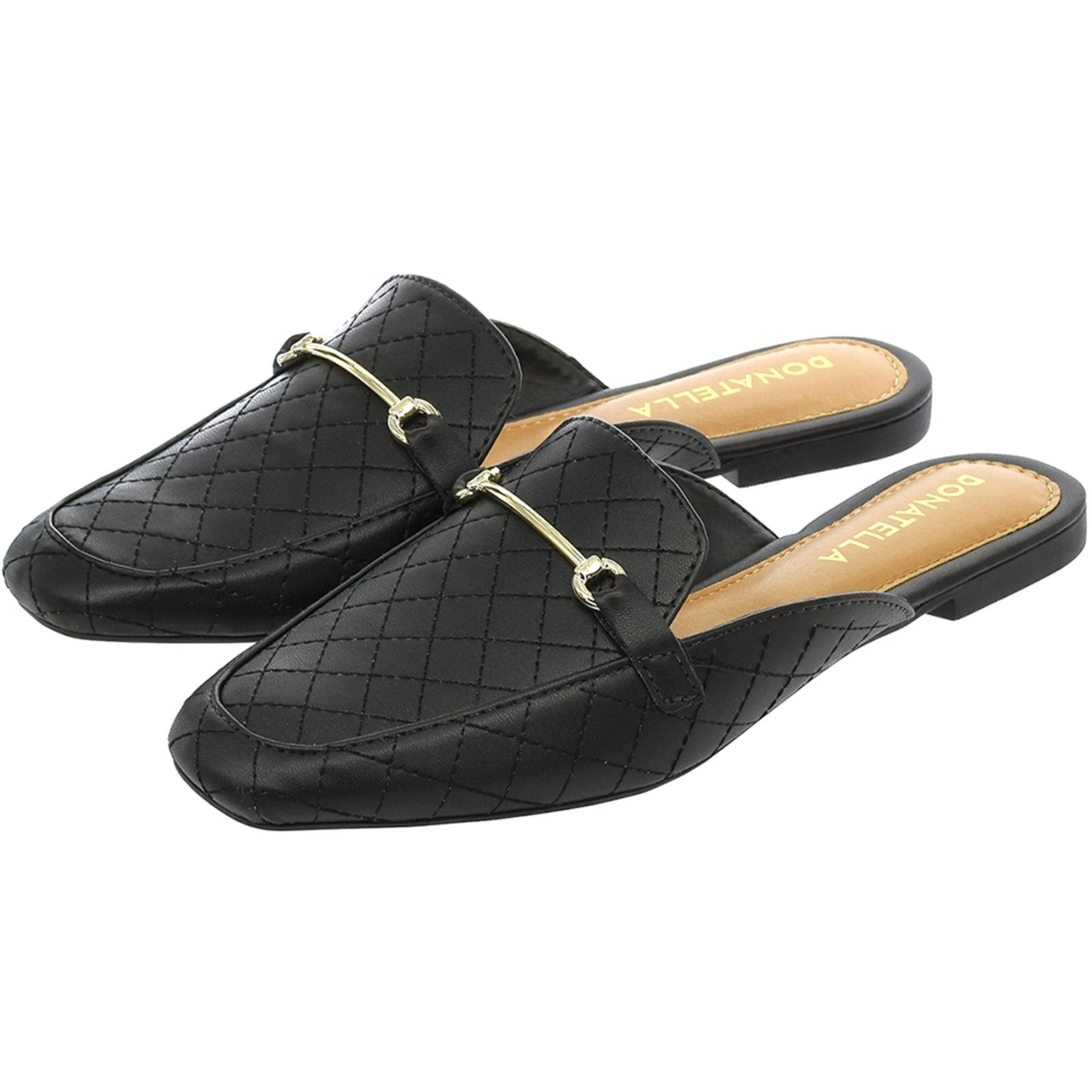 Vista 2 Sapato Mule Femino Donatella Shoes Bico Quarado Matelassê Monte Shoes preto Monte Shoes preto